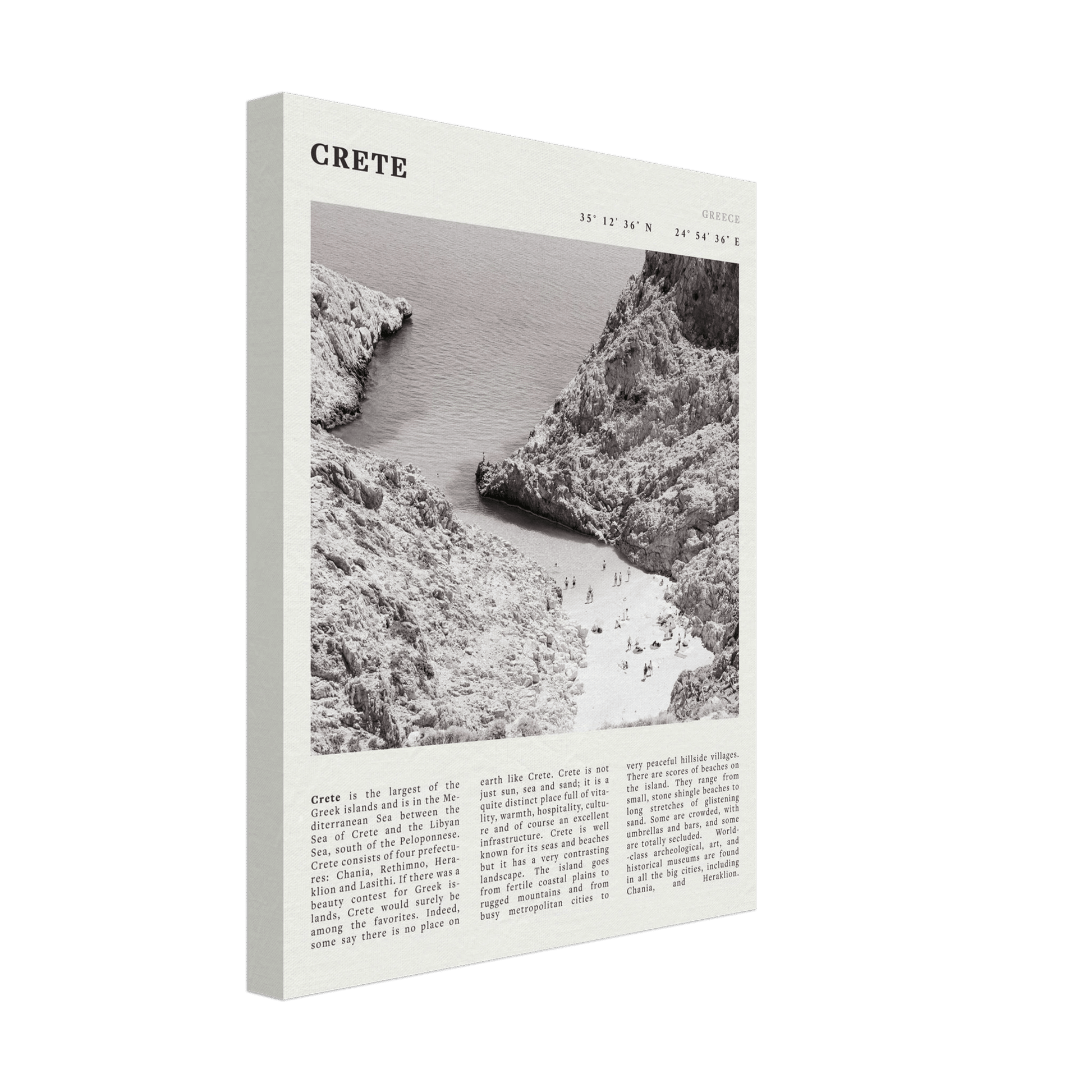 Crete Poster | Black & White Greece Beach Wall Art | Mediterranean Travel Print - Evergreen Posters