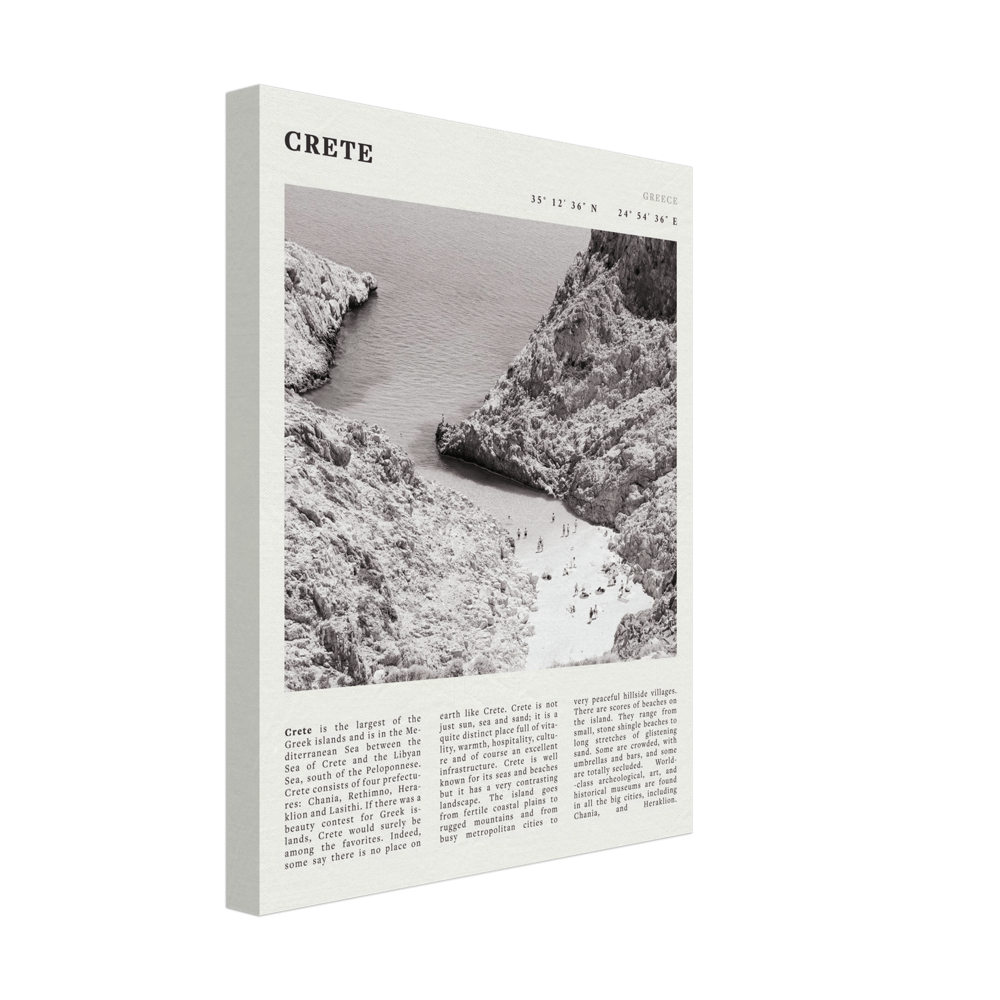 Crete Poster | Black & White Greece Beach Wall Art | Mediterranean Travel Print - Evergreen Posters