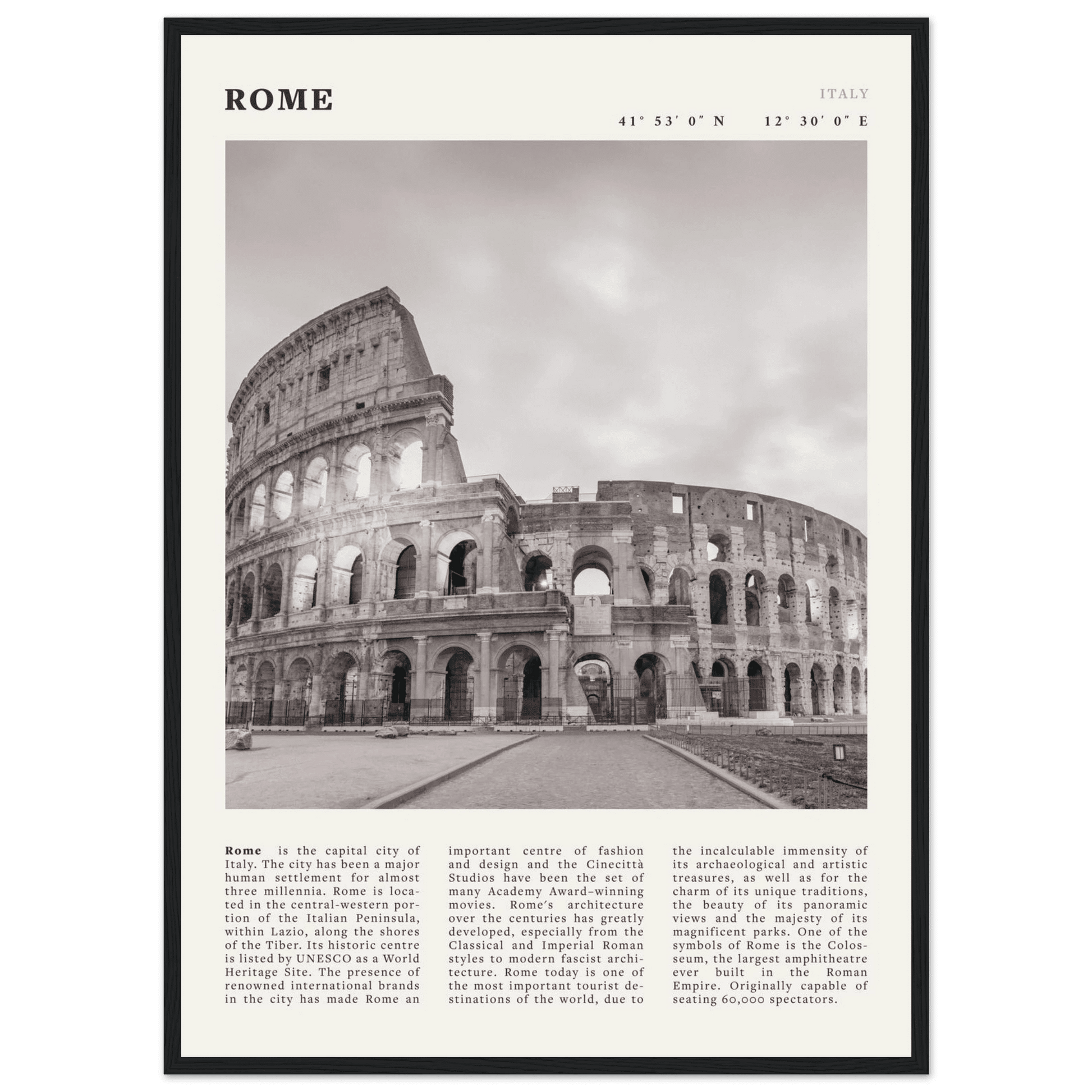 Rome Poster | Black & White Colosseum Wall Art | Italy Travel Print | Roman Decor - Evergreen Posters