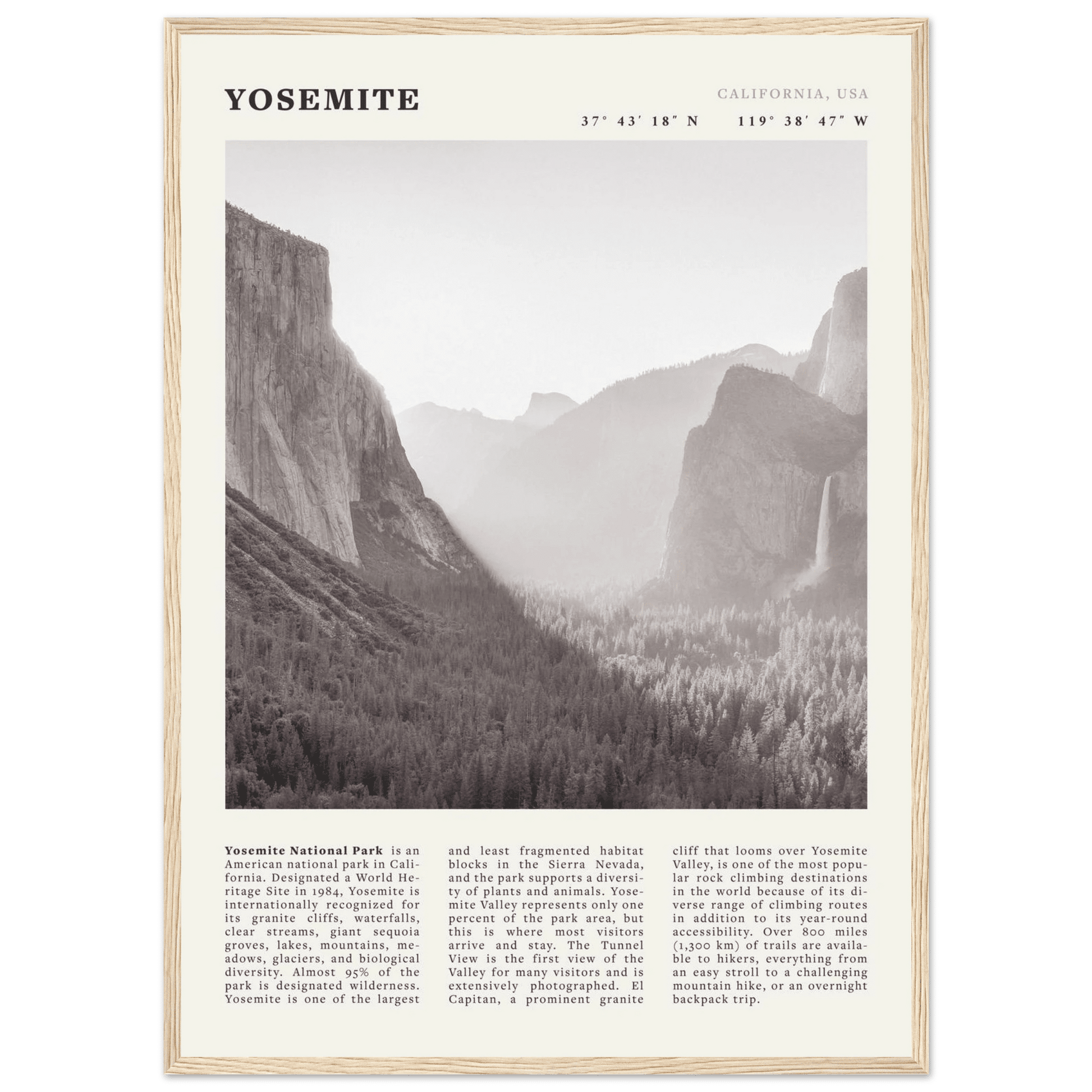 Yosemite Poster | Black & White National Park Wall Art | California Nature Print - Evergreen Posters