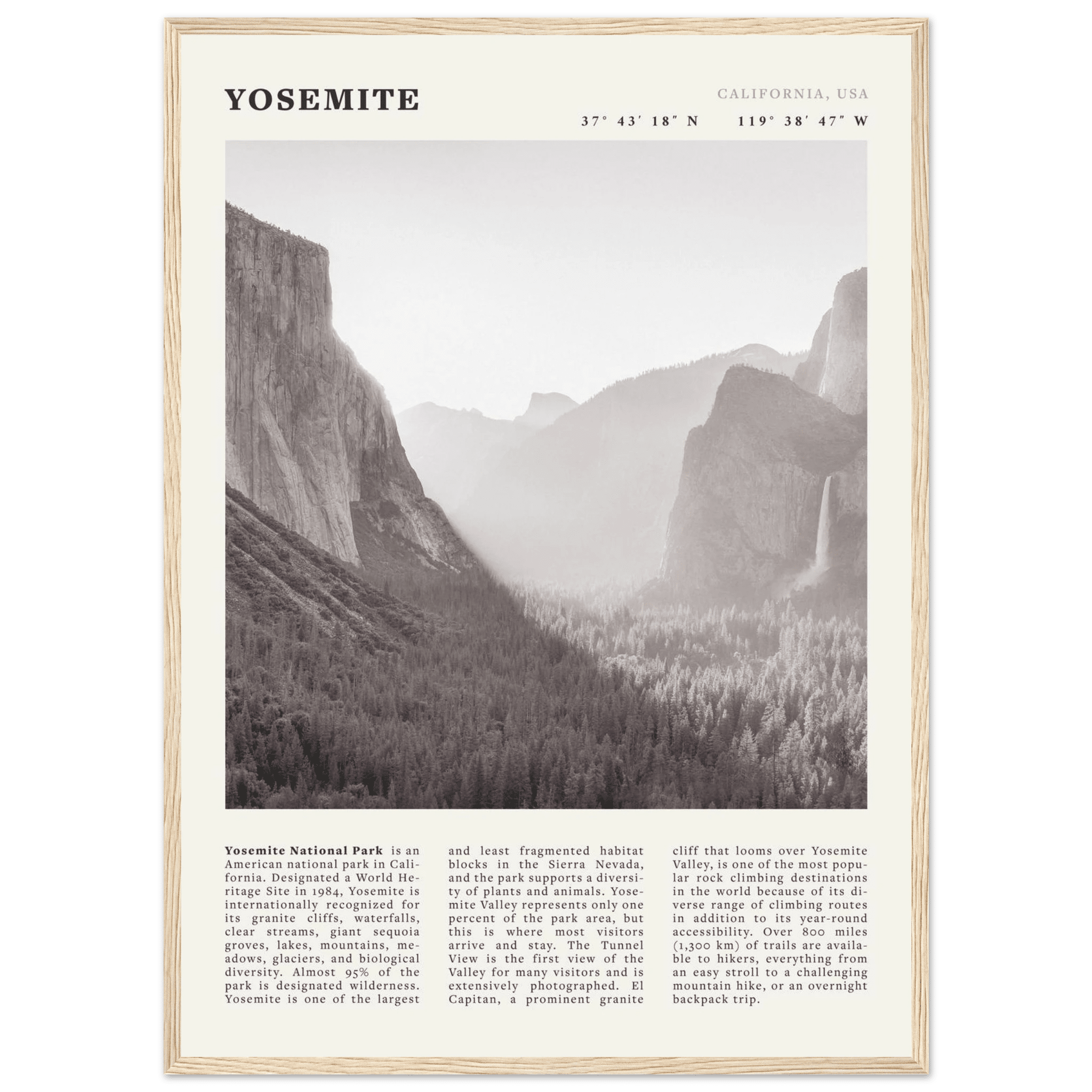 Yosemite Poster | Black & White National Park Wall Art | California Nature Print - Evergreen Posters