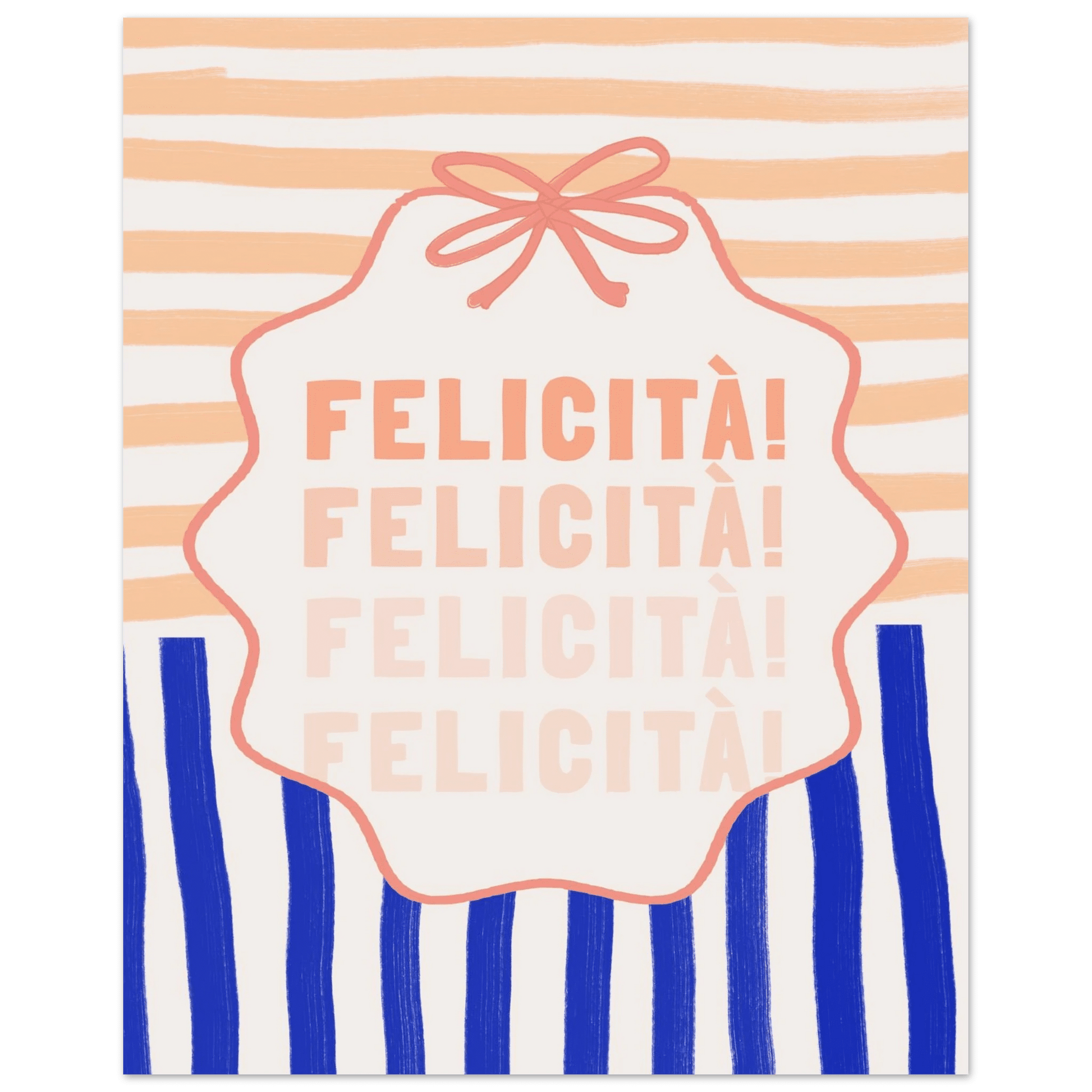 Felicità Italian Happiness Quote Print | Coquette Stripe Wall Art - Evergreen Posters