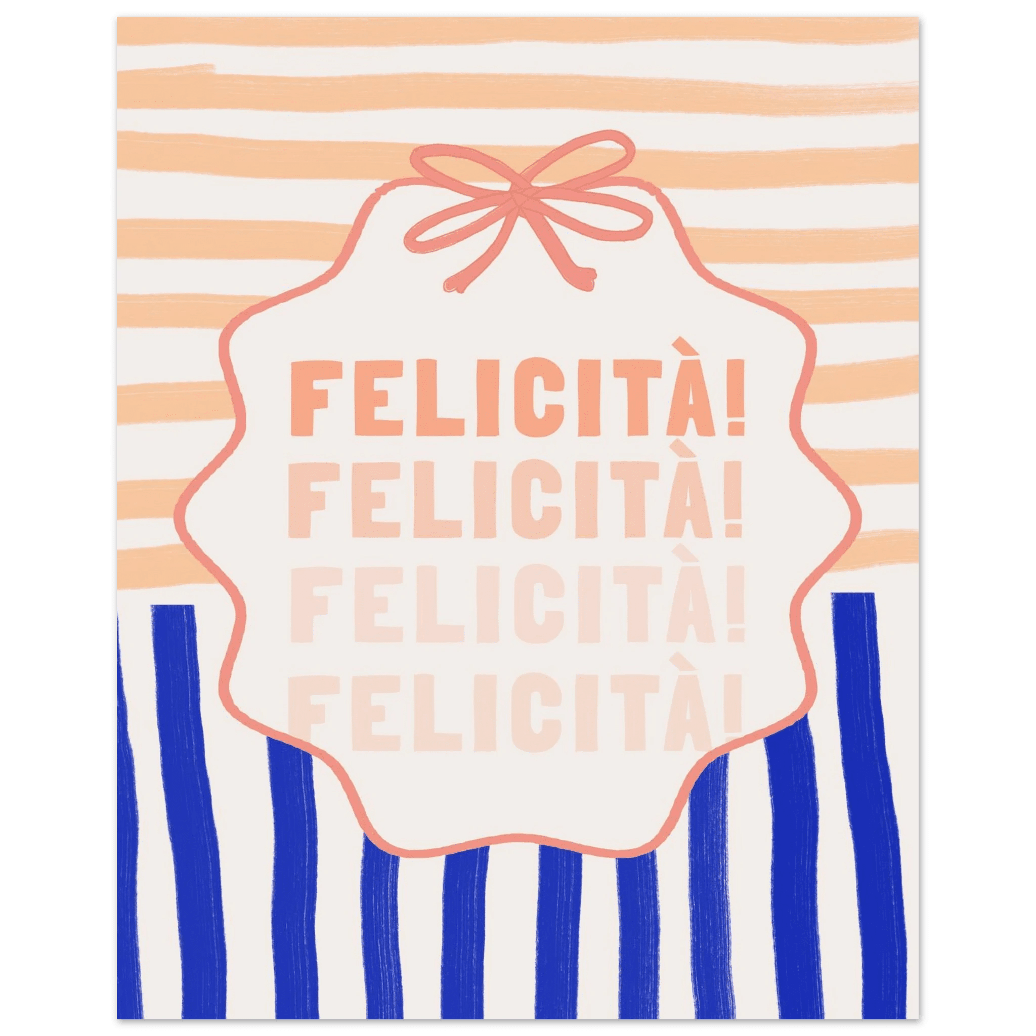 Felicità Italian Happiness Quote Print | Coquette Stripe Wall Art - Evergreen Posters