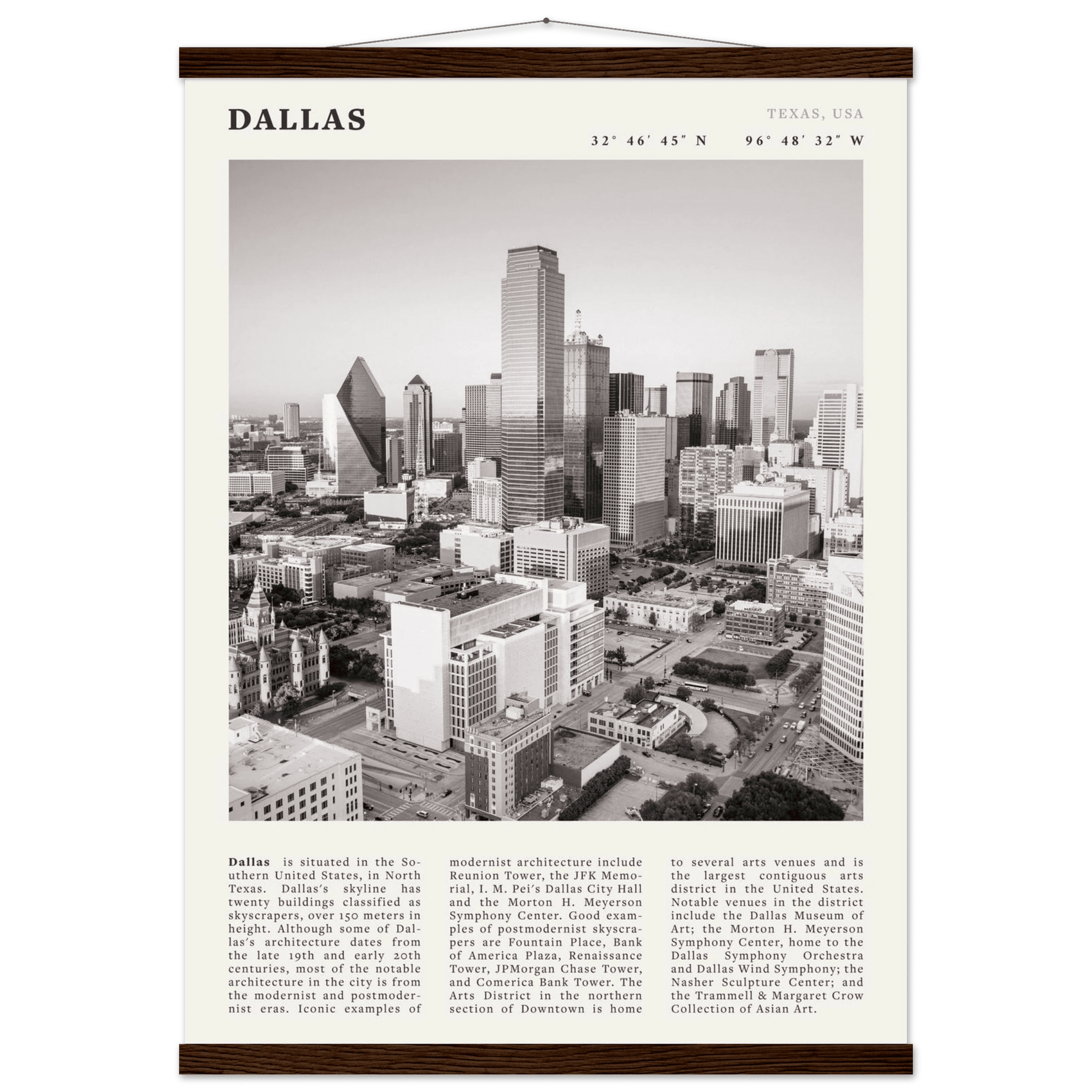 Dallas Poster | Black & White Texas Skyline Wall Art | City Travel Print Decor - Evergreen Posters