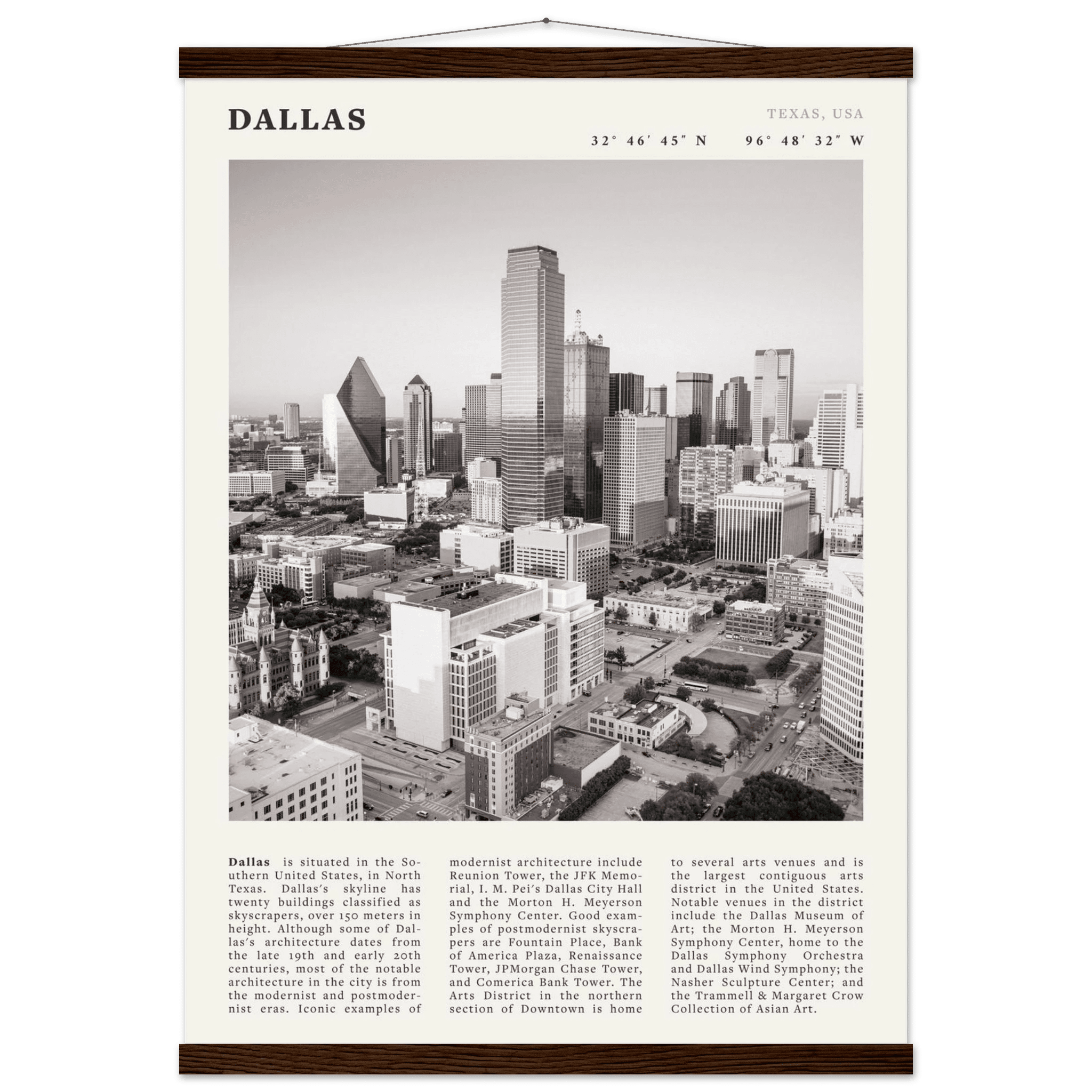Dallas Poster | Black & White Texas Skyline Wall Art | City Travel Print Decor - Evergreen Posters