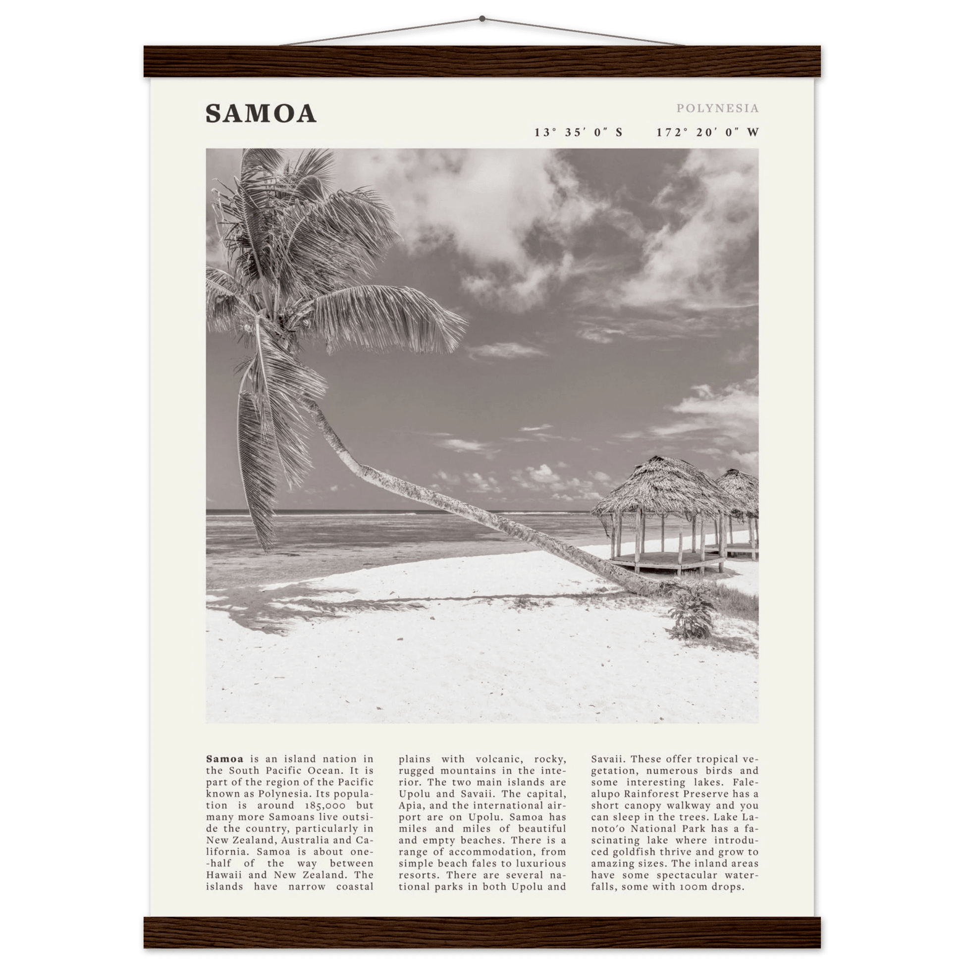 Samoa Poster | Black & White South Pacific Beach Wall Art | Polynesia Travel Print - Evergreen Posters