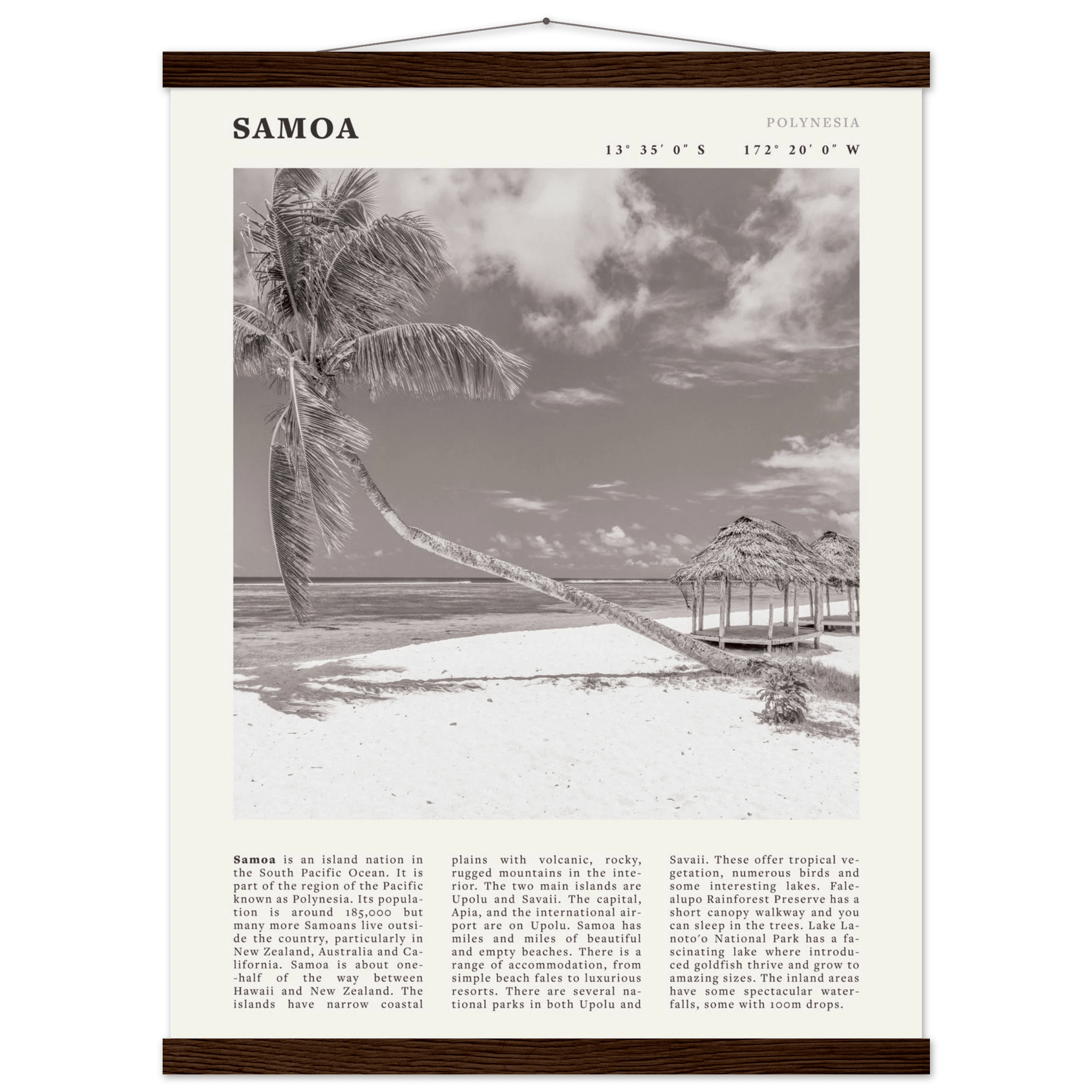 Samoa Poster | Black & White South Pacific Beach Wall Art | Polynesia Travel Print - Evergreen Posters