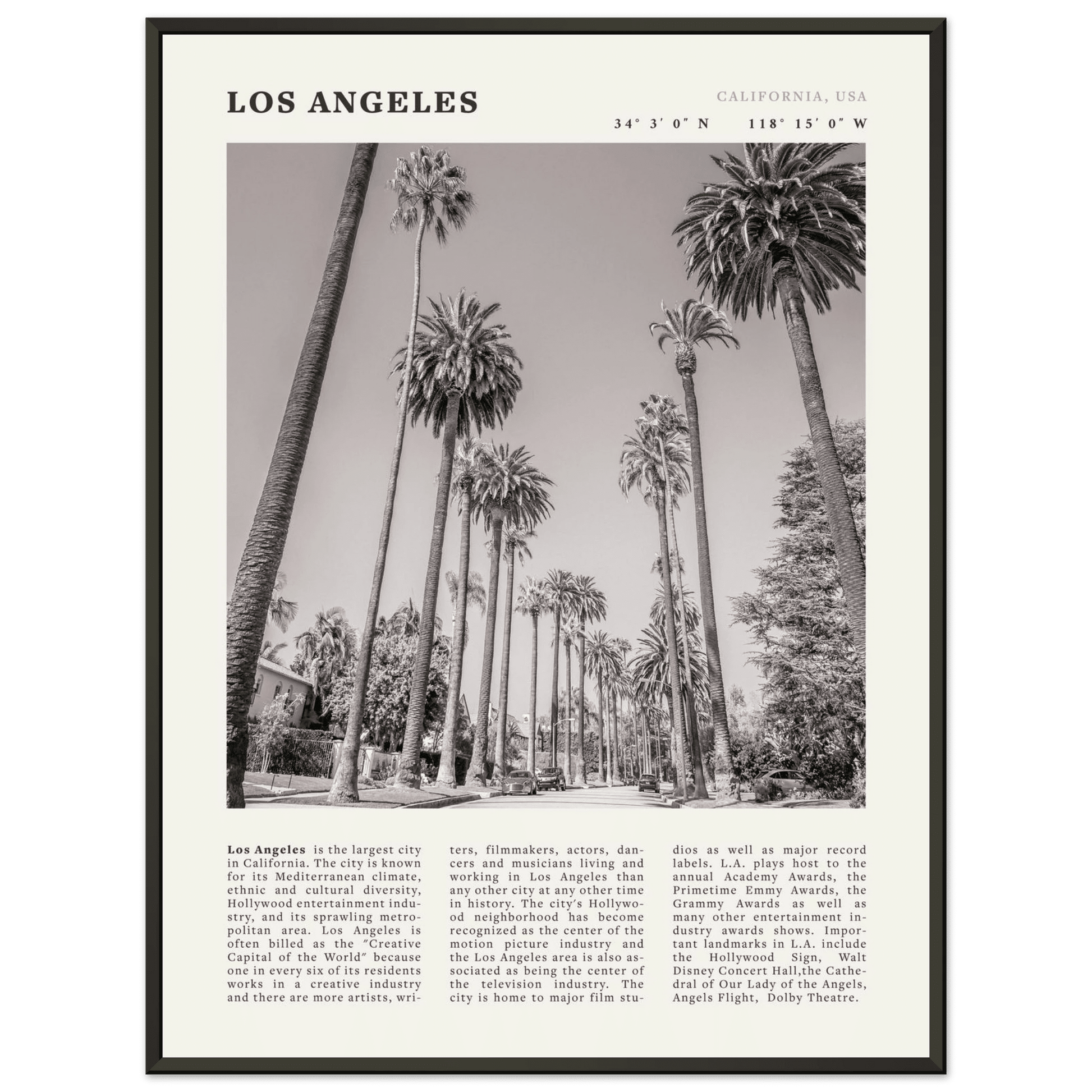 Los Angeles Poster | Black & White Palm Trees Wall Art | California Travel Print - Evergreen Posters