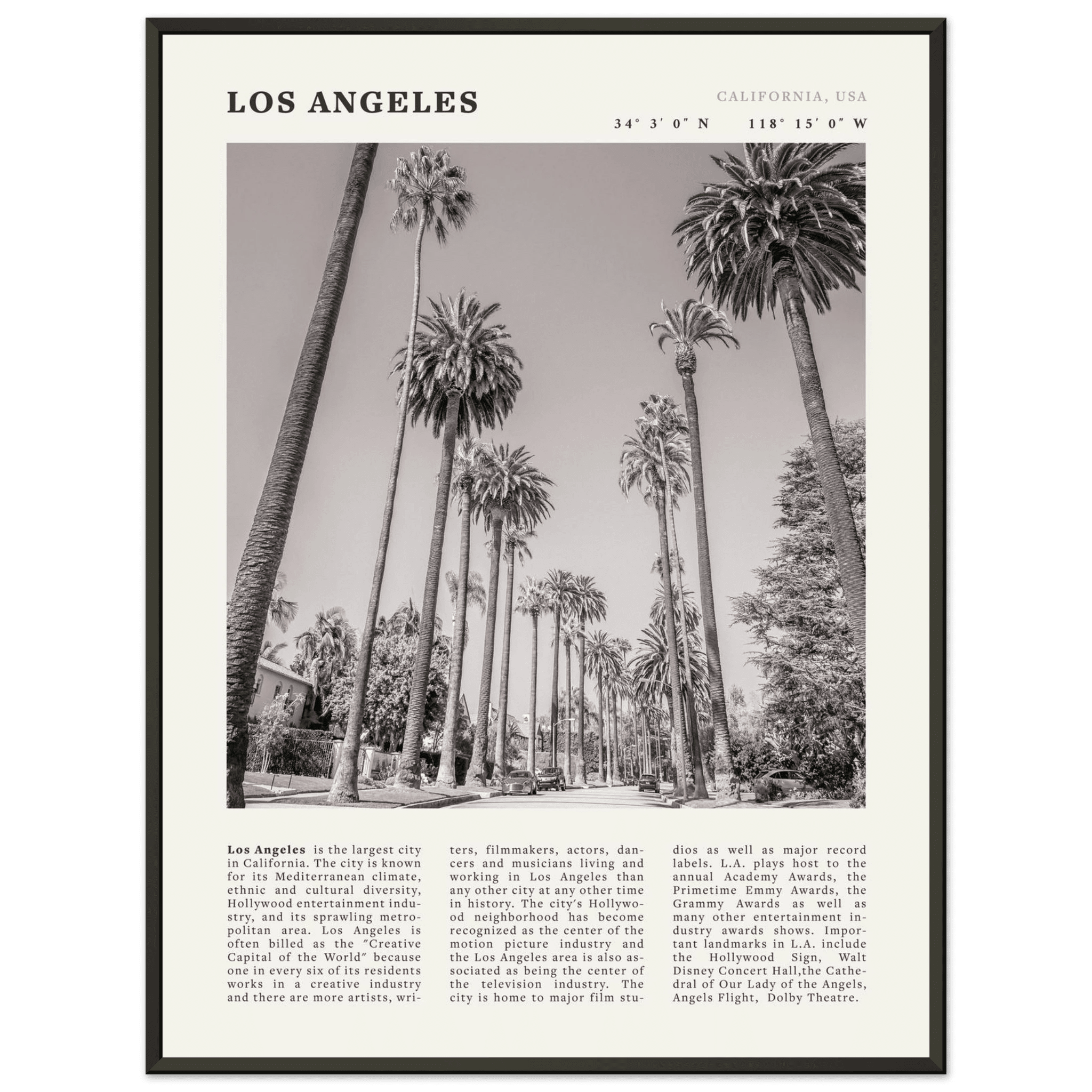Los Angeles Poster | Black & White Palm Trees Wall Art | California Travel Print - Evergreen Posters