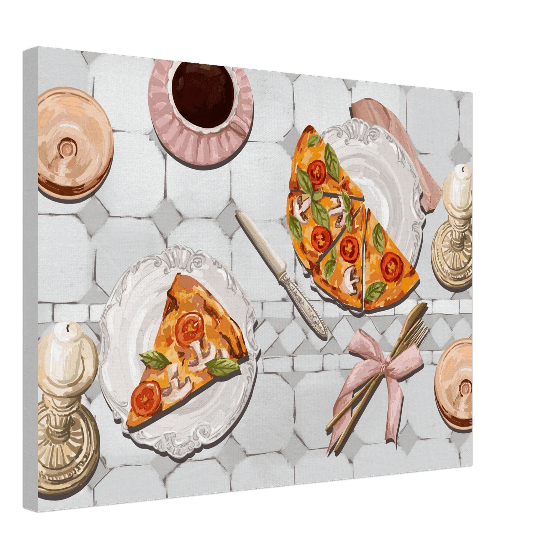 Pizza & Tea Kitchen Poster | Horizontal Food Wall Art | Italian Dining Room Print - Evergreen Posters