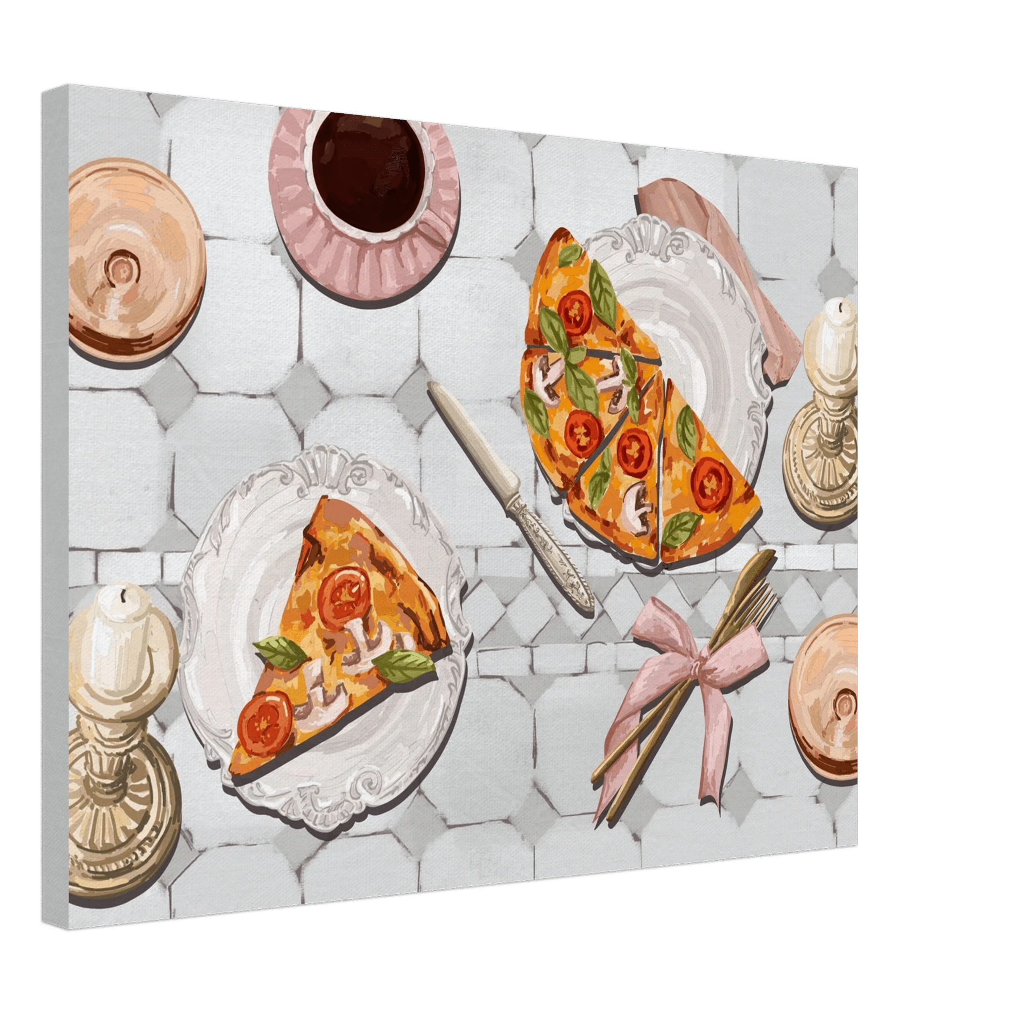 Pizza & Tea Kitchen Poster | Horizontal Food Wall Art | Italian Dining Room Print - Evergreen Posters