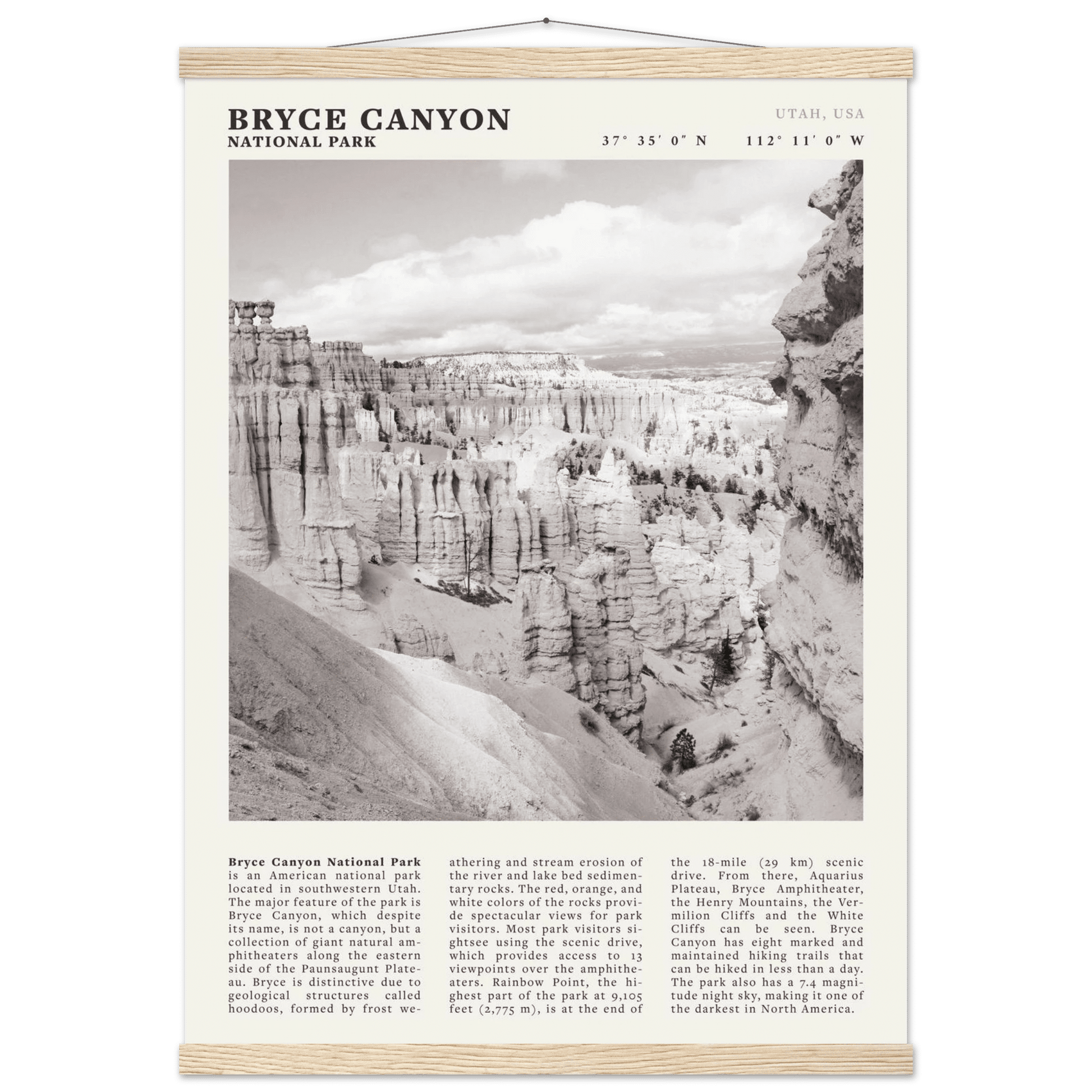 Bryce Canyon National Park Poster | Black & White Utah Hoodoos Wall Art Print - Evergreen Posters - 62