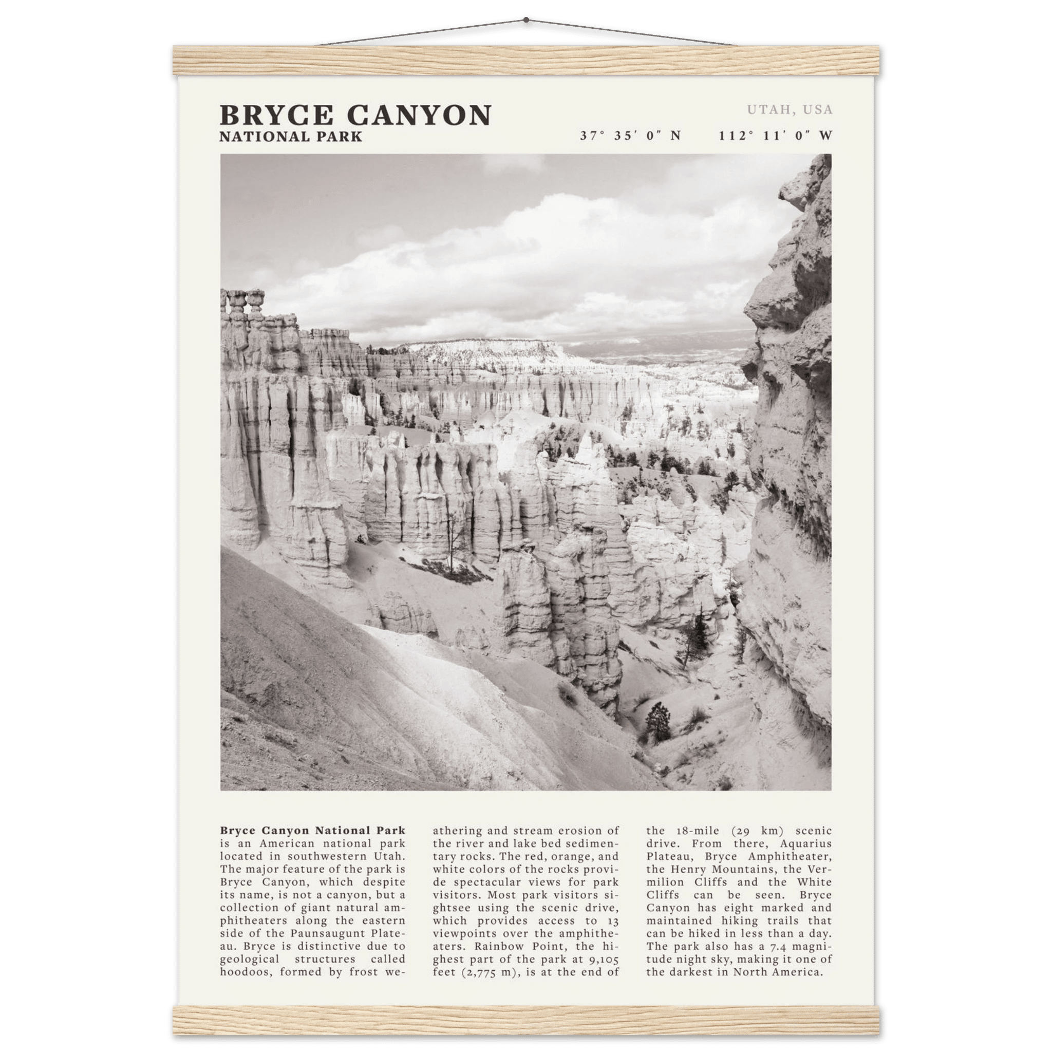 Bryce Canyon National Park Poster | Black & White Utah Hoodoos Wall Art Print - Evergreen Posters - 62