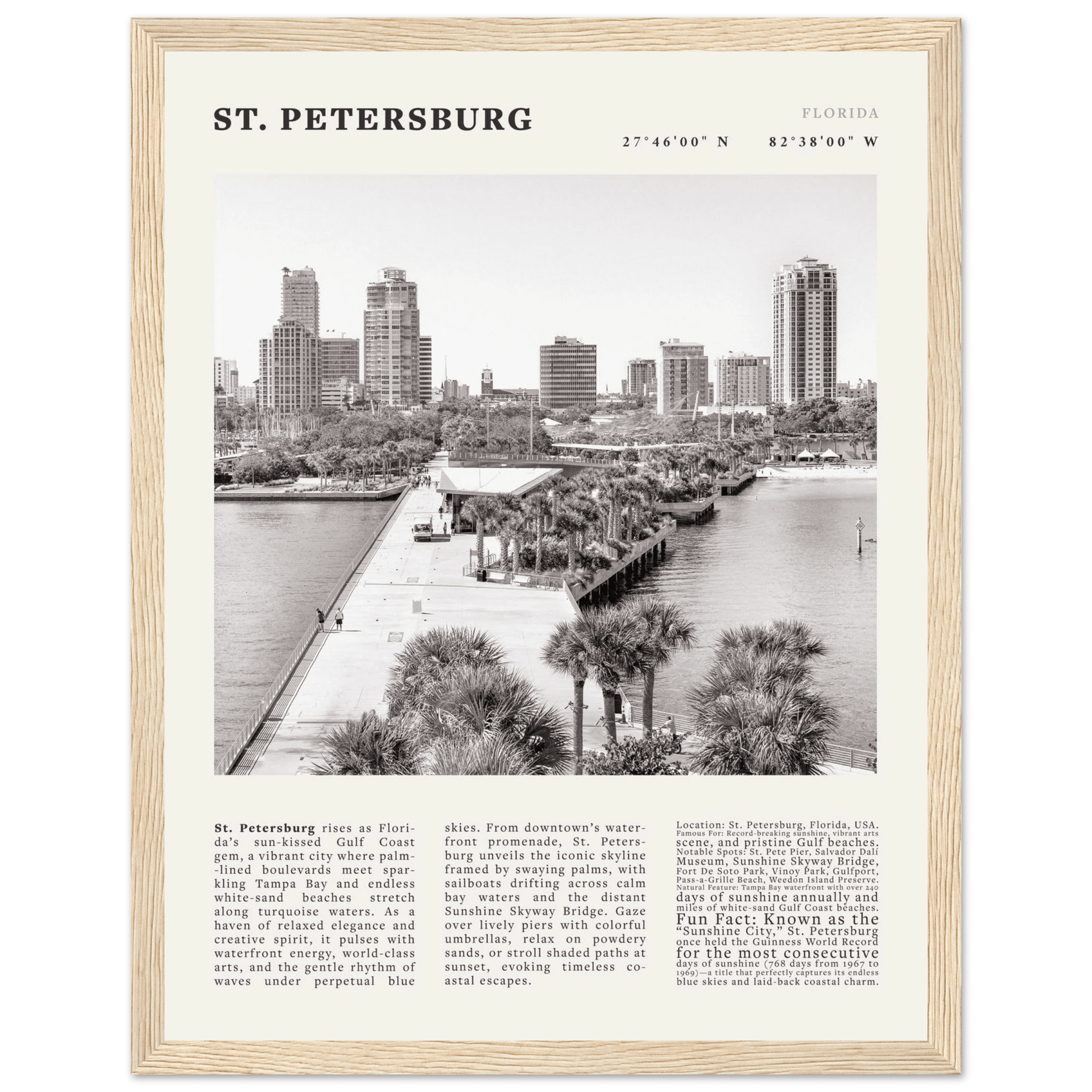 St. Petersburg Florida Poster Black and White – Vintage St Pete Skyline Print (Digital & Printed Options) - Evergreen Posters