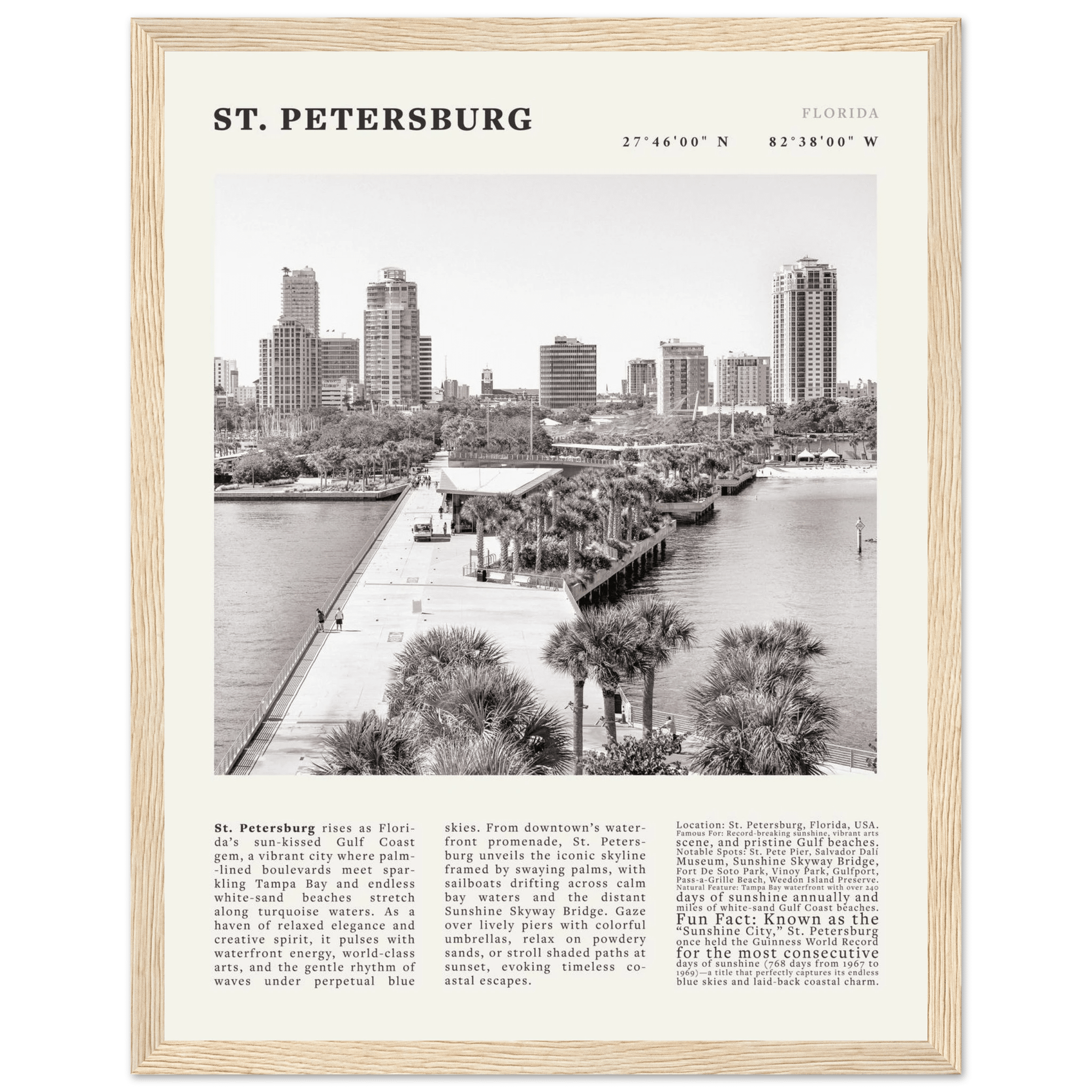 St. Petersburg Florida Poster Black and White – Vintage St Pete Skyline Print (Digital & Printed Options) - Evergreen Posters