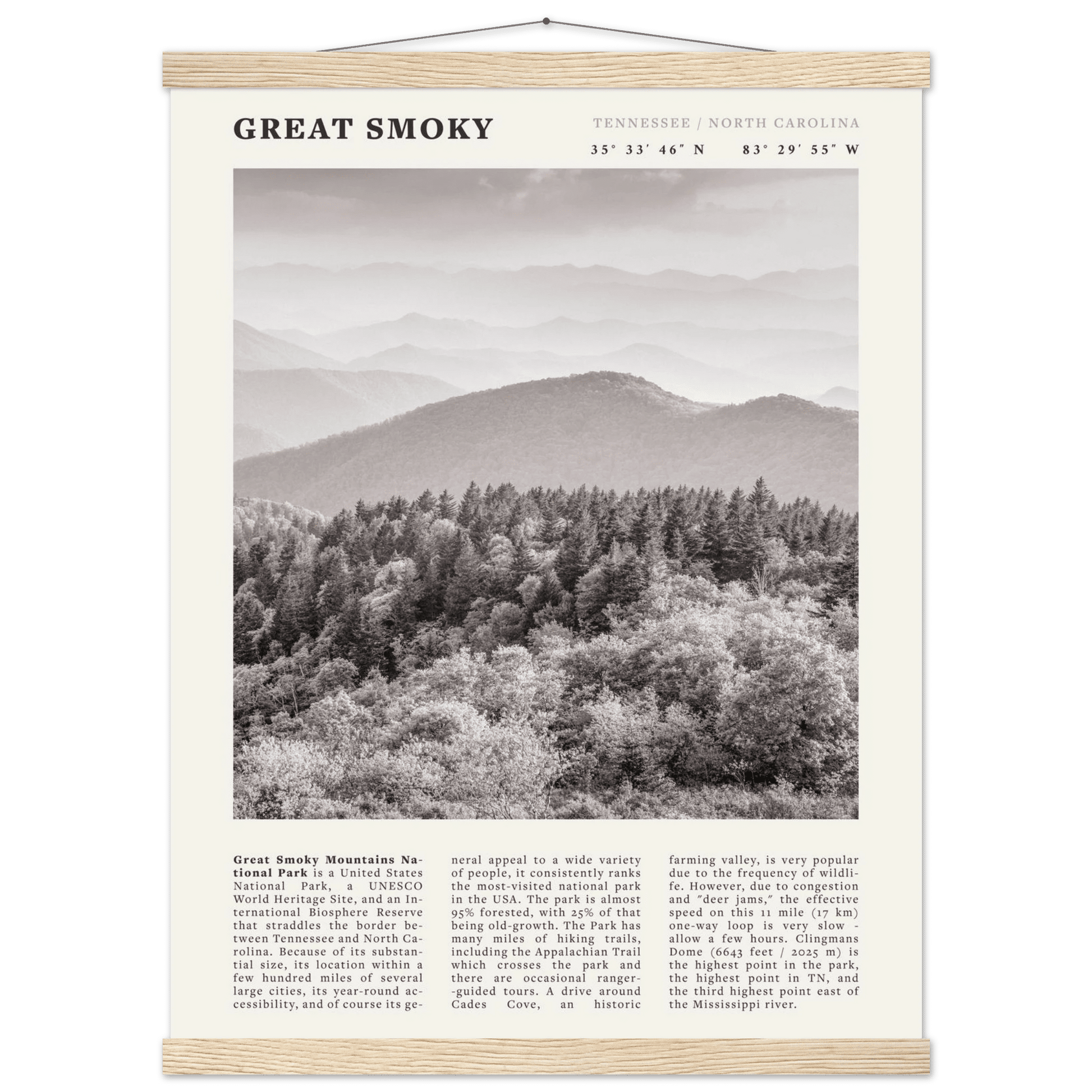 Great Smoky Mountains Poster | Black & White National Park Wall Art | Tennessee Print - Evergreen Posters