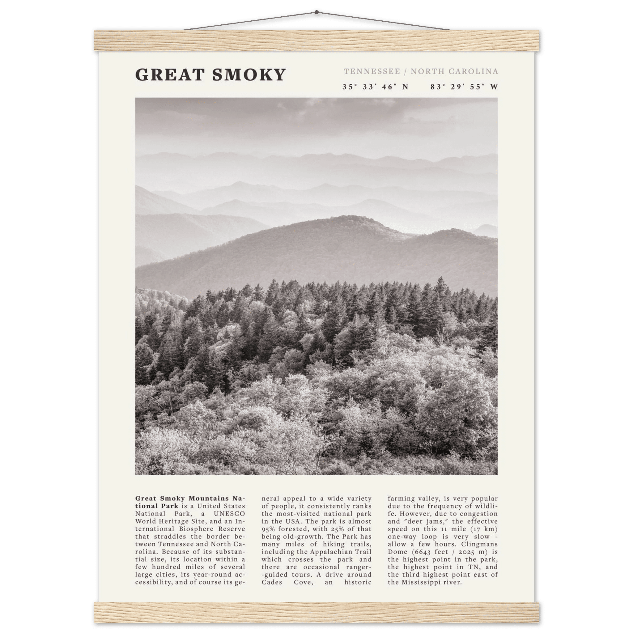 Great Smoky Mountains Poster | Black & White National Park Wall Art | Tennessee Print - Evergreen Posters