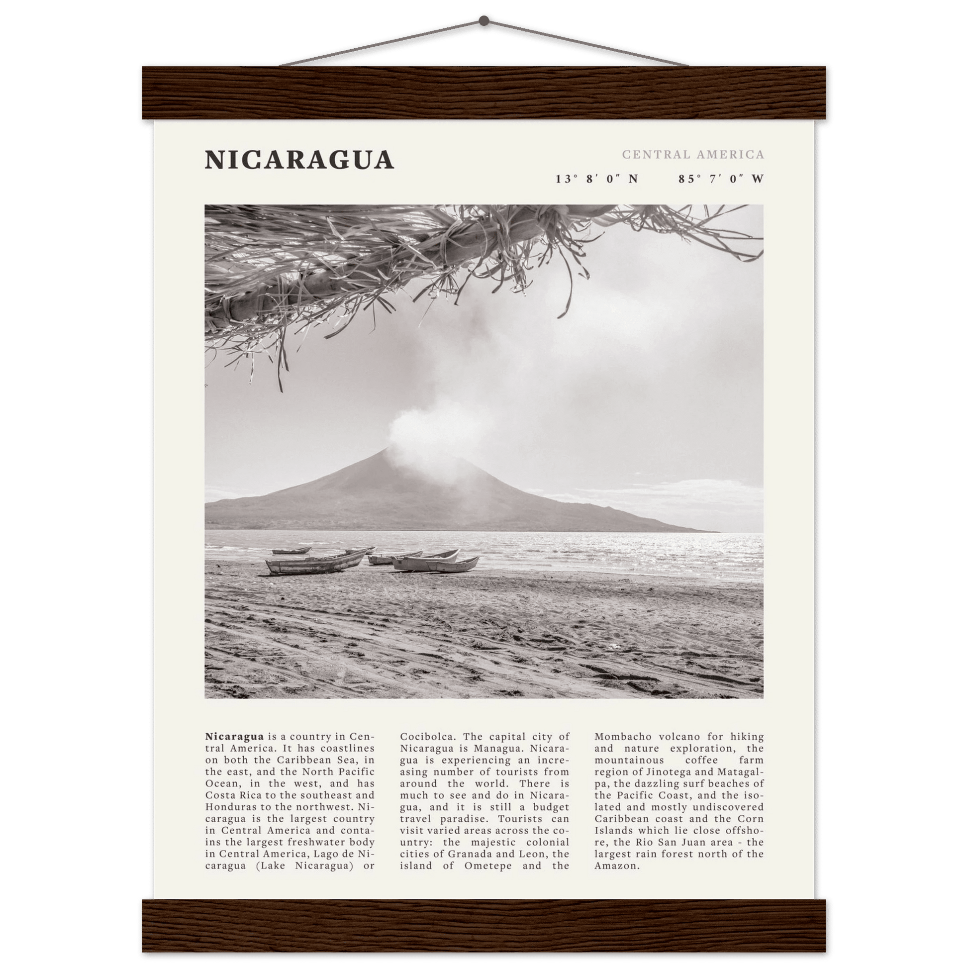 Nicaragua Poster | Black & White Volcano Wall Art | Central America Travel Print - Evergreen Posters