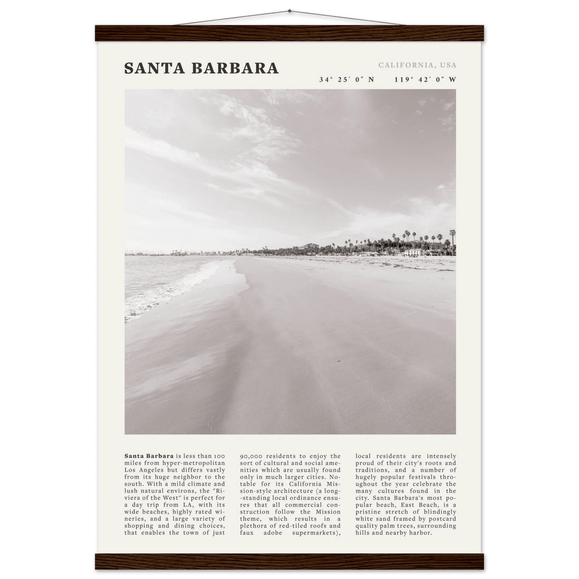 Santa Barbara Poster | Black & White California Beach Wall Art | CA Travel Print - Evergreen Posters