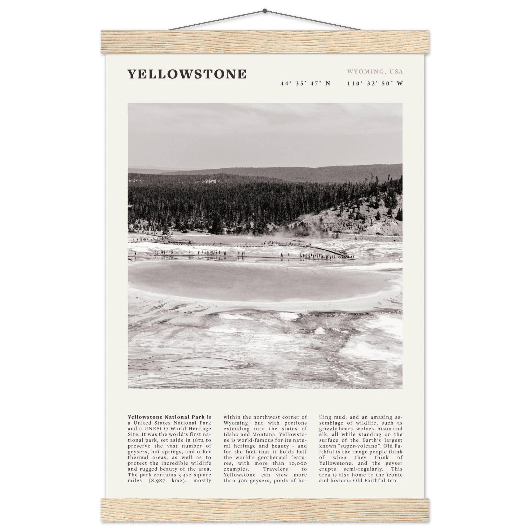 Yellowstone Poster | Black & White Grand Prismatic Spring Wall Art | WY Print - Evergreen Posters