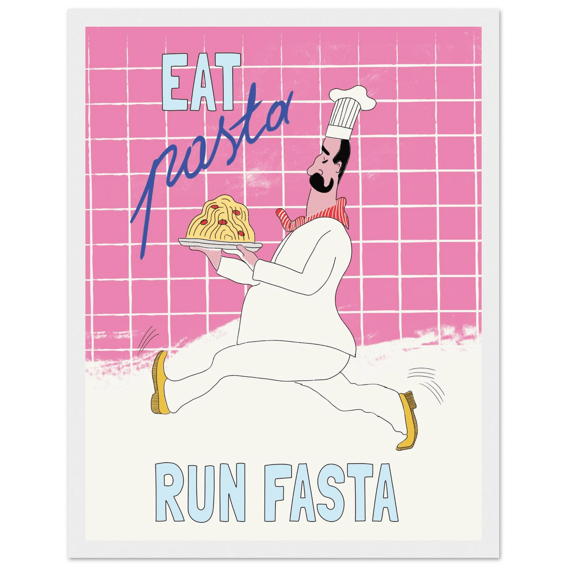 Eat Pasta Run Fasta Poster – Playful Kitchen Wall Art Print (Pink Edition) - Evergreen Posters