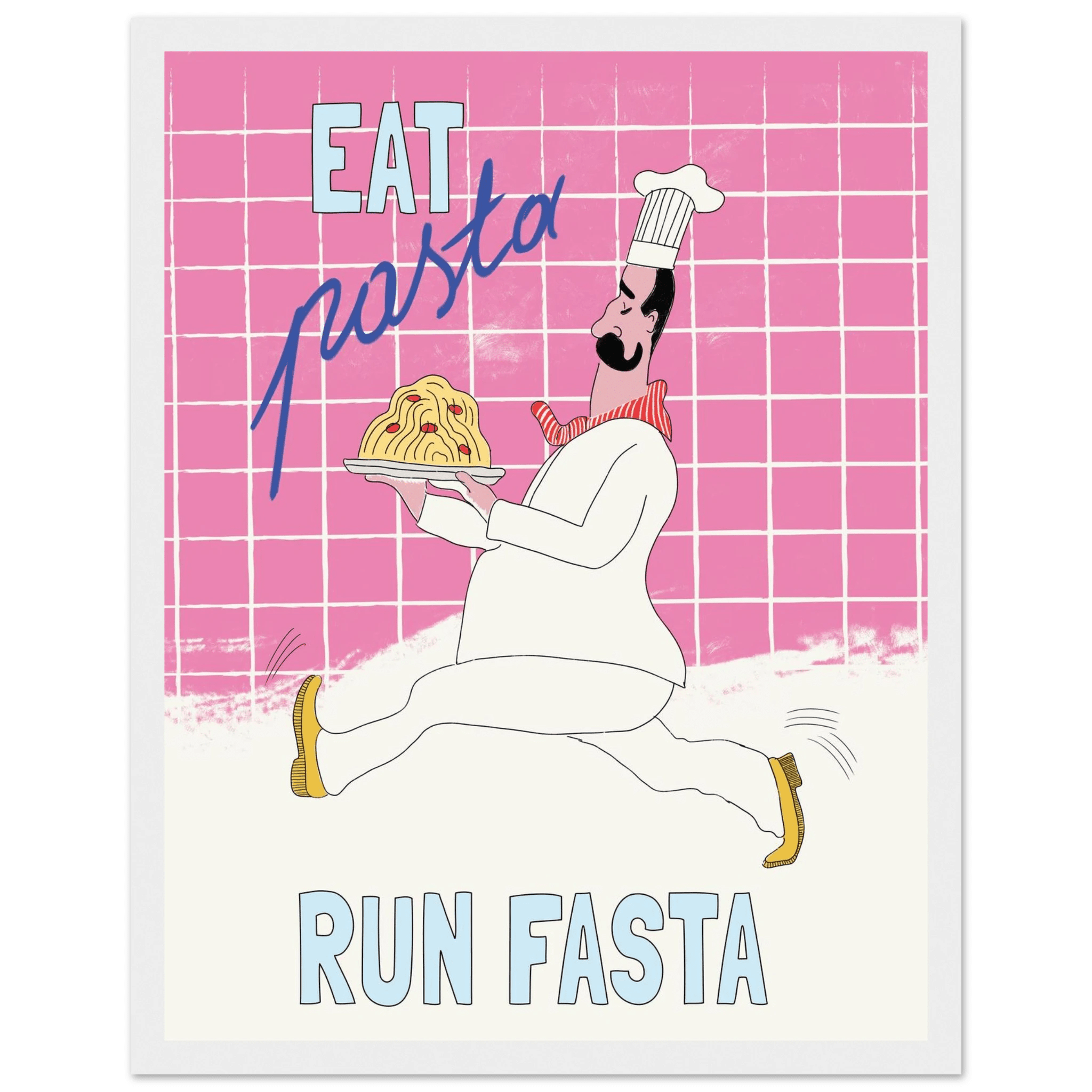 Eat Pasta Run Fasta Poster – Playful Kitchen Wall Art Print (Pink Edition) - Evergreen Posters