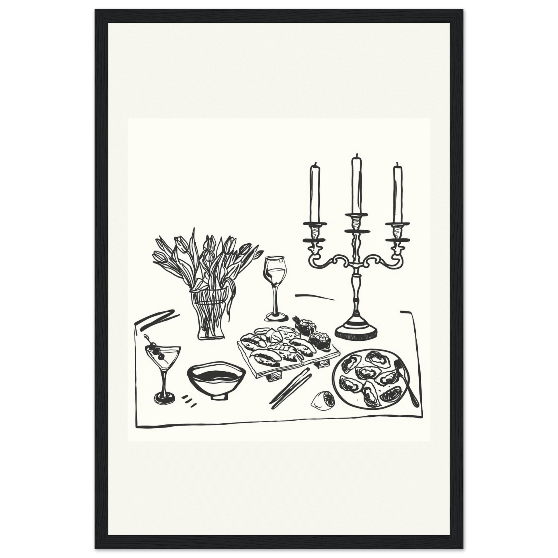Fine Dining Table Print | Black Line Art Kitchen Wall Art | Elegant Dining Room Poster - Evergreen Posters
