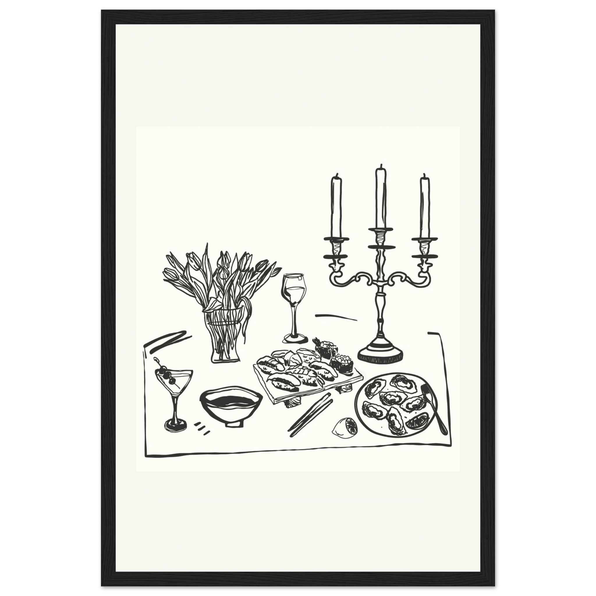 Fine Dining Table Print | Black Line Art Kitchen Wall Art | Elegant Dining Room Poster - Evergreen Posters