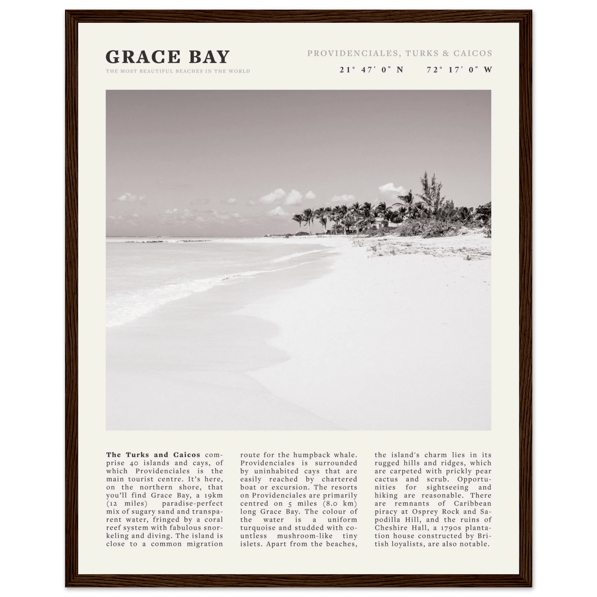 Grace Bay Poster | Black & White Turks & Caicos Wall Art | Caribbean Beach Print - Evergreen Posters