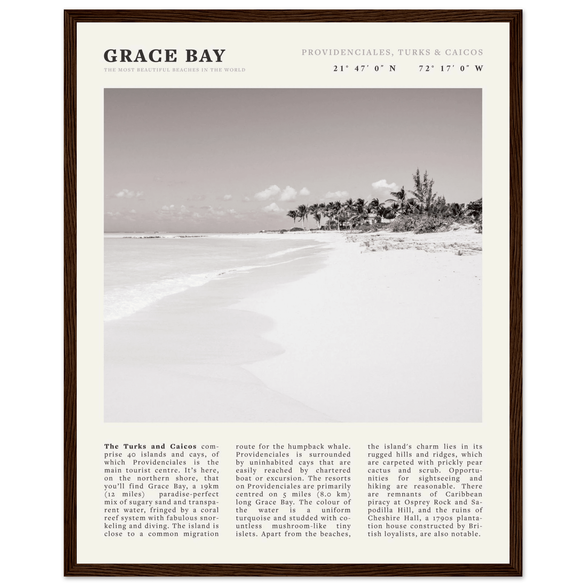 Grace Bay Poster | Black & White Turks & Caicos Wall Art | Caribbean Beach Print - Evergreen Posters