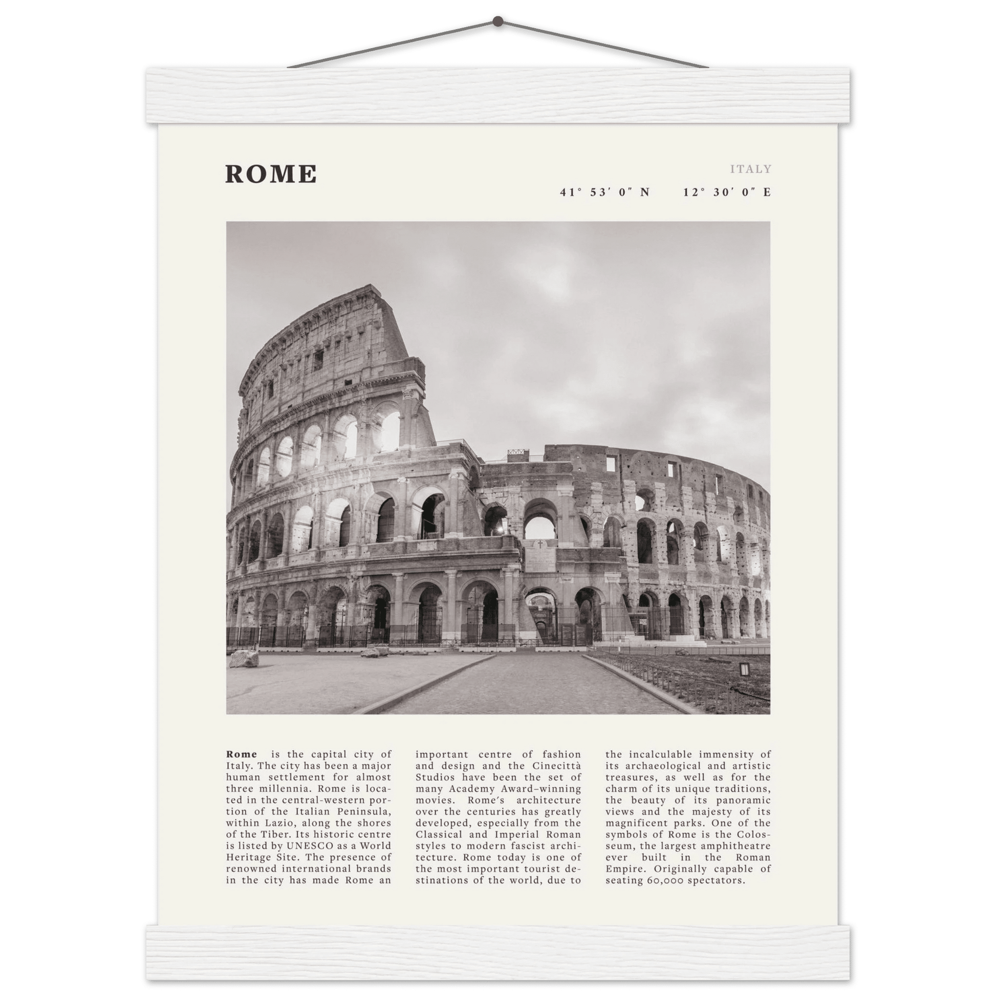 Rome Poster | Black & White Colosseum Wall Art | Italy Travel Print | Roman Decor - Evergreen Posters