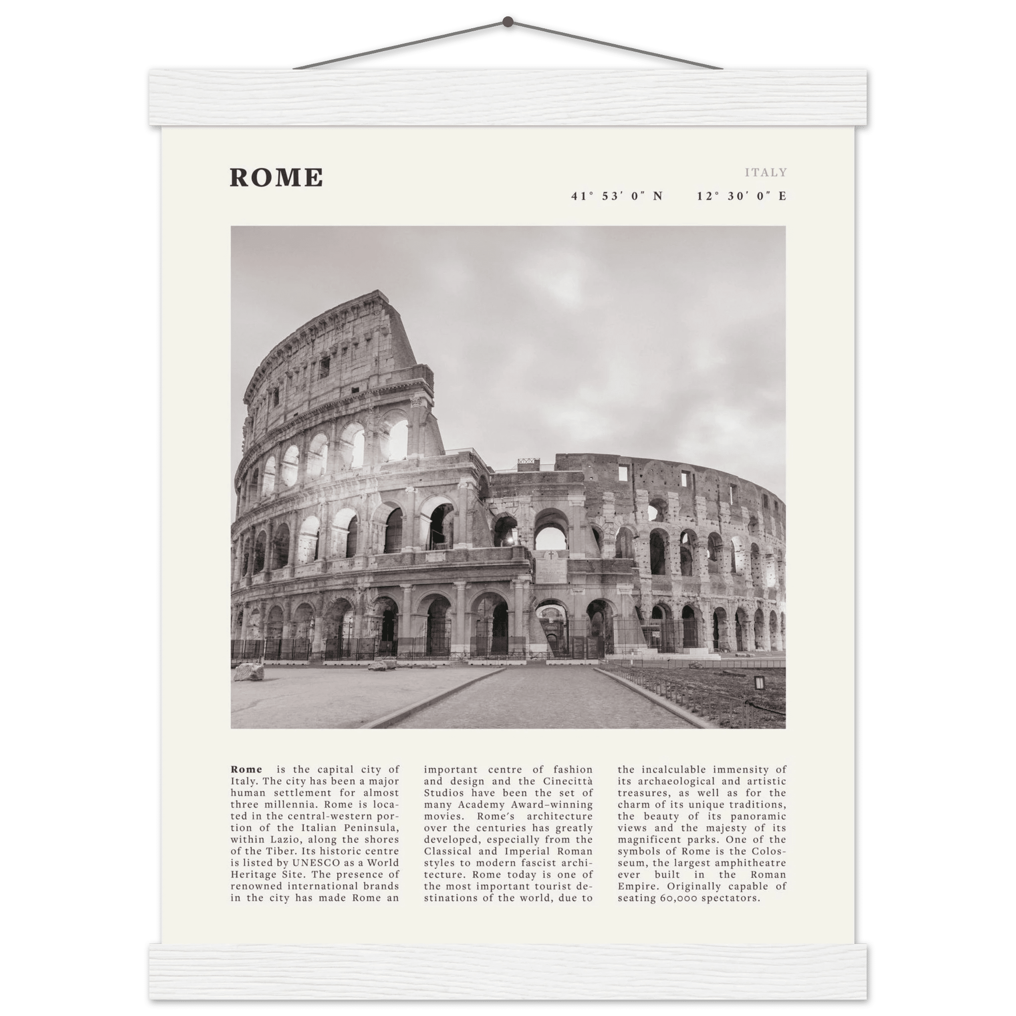 Rome Poster | Black & White Colosseum Wall Art | Italy Travel Print | Roman Decor - Evergreen Posters
