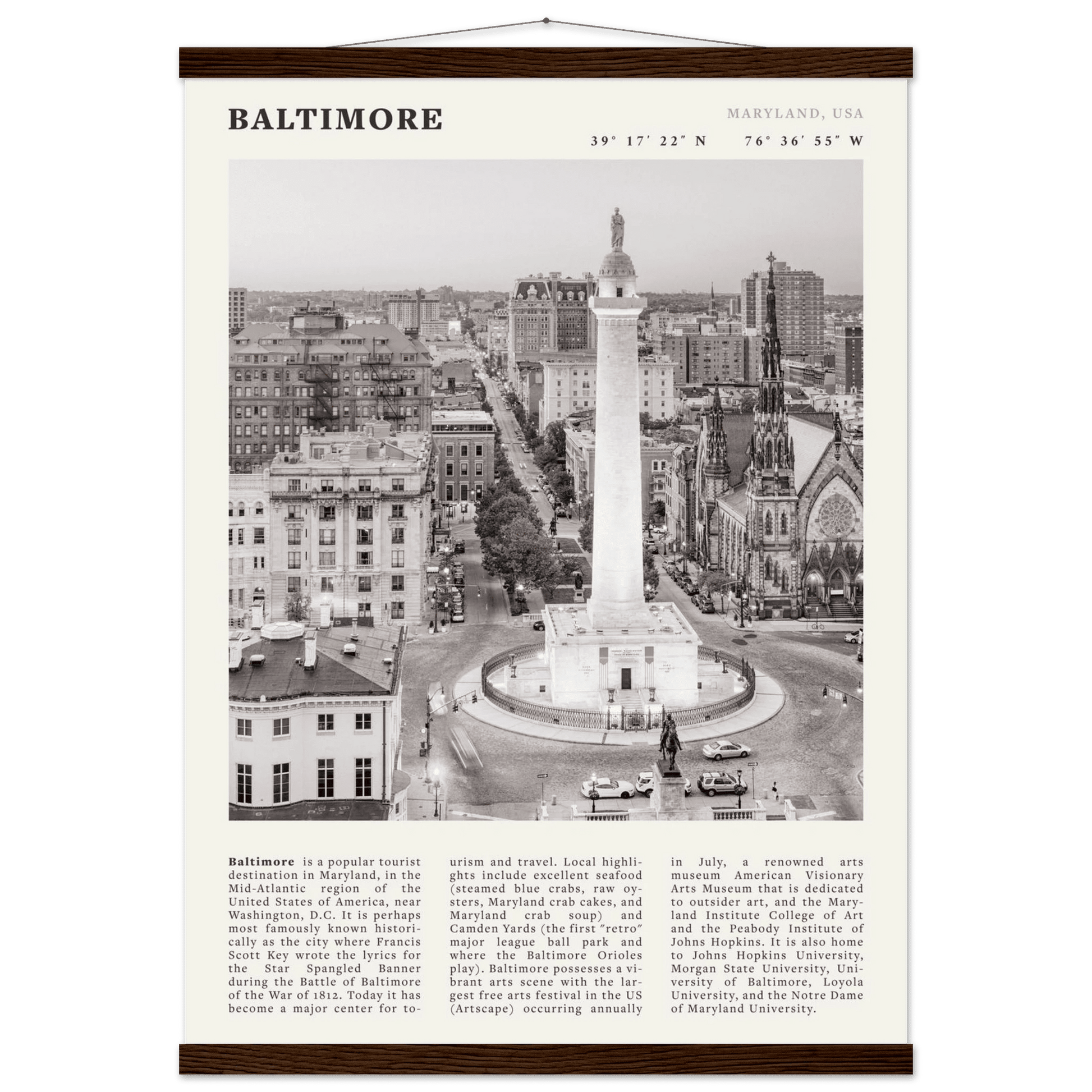 Baltimore Poster | Black & White Maryland City Wall Art | USA Travel Print - Evergreen Posters