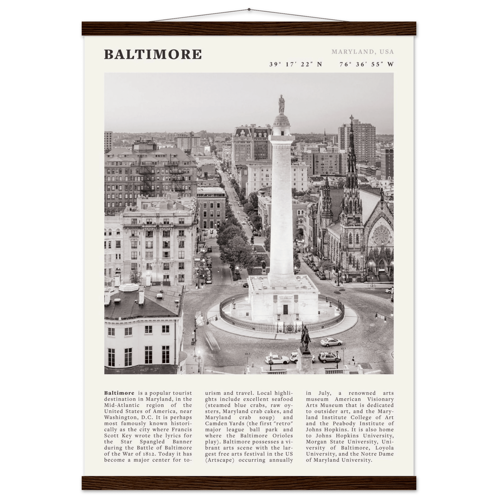 Baltimore Poster | Black & White Maryland City Wall Art | USA Travel Print - Evergreen Posters