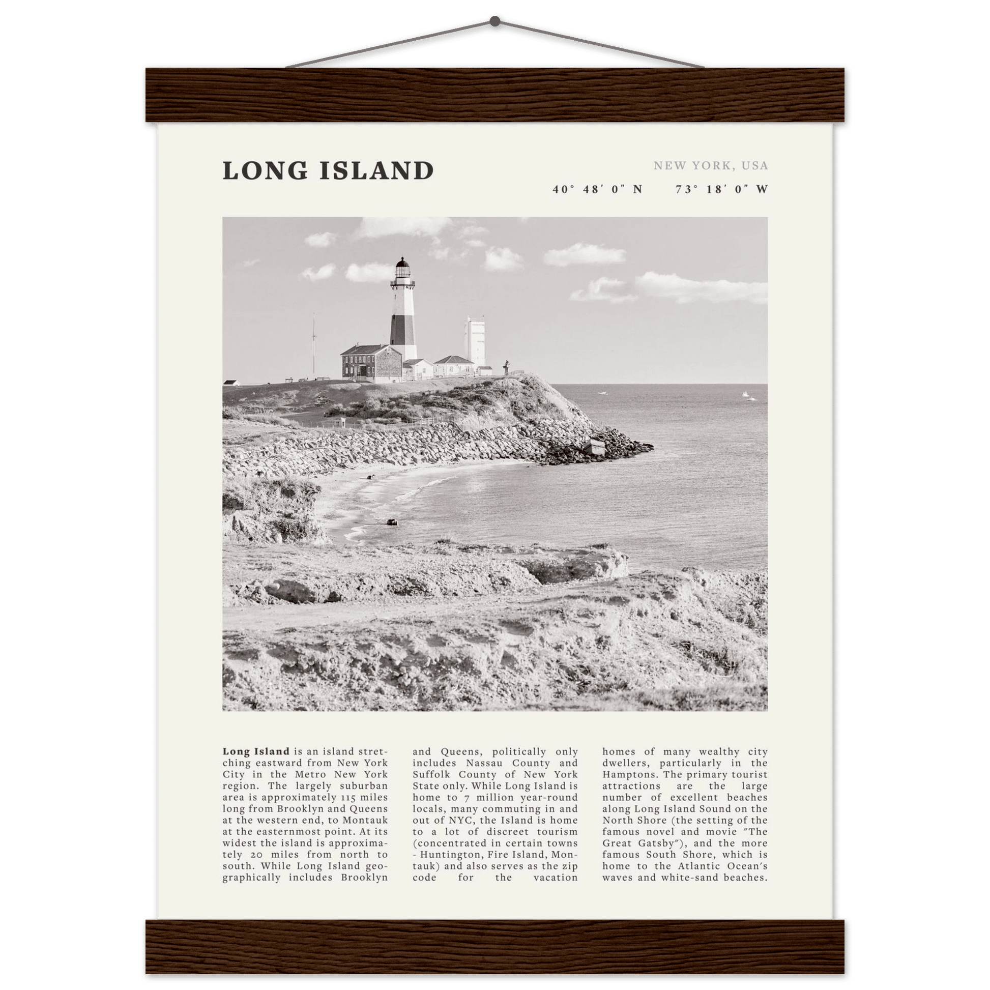 Long Island Poster | Black & White Montauk Lighthouse Wall Art | New York Print - Evergreen Posters