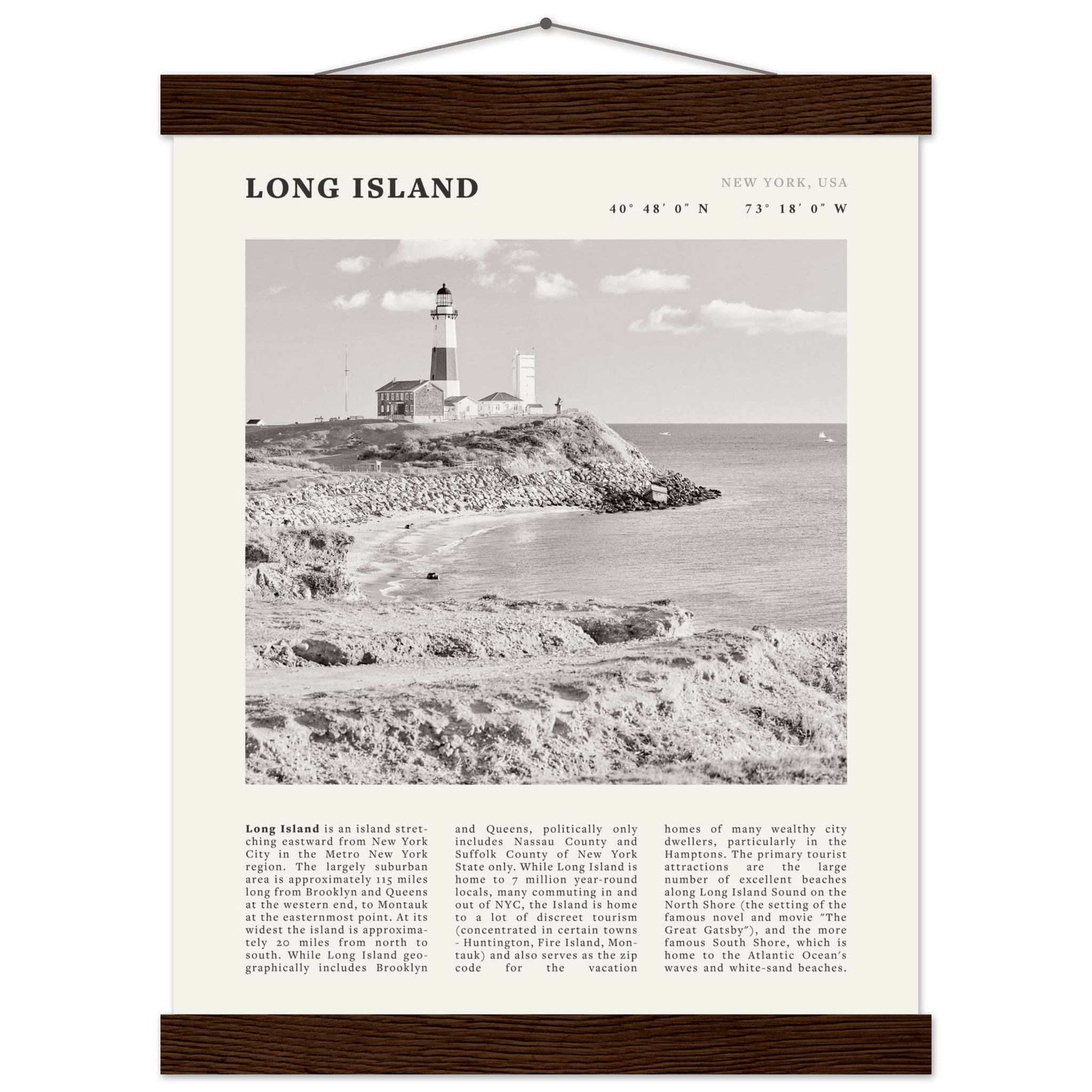 Long Island Poster | Black & White Montauk Lighthouse Wall Art | New York Print - Evergreen Posters