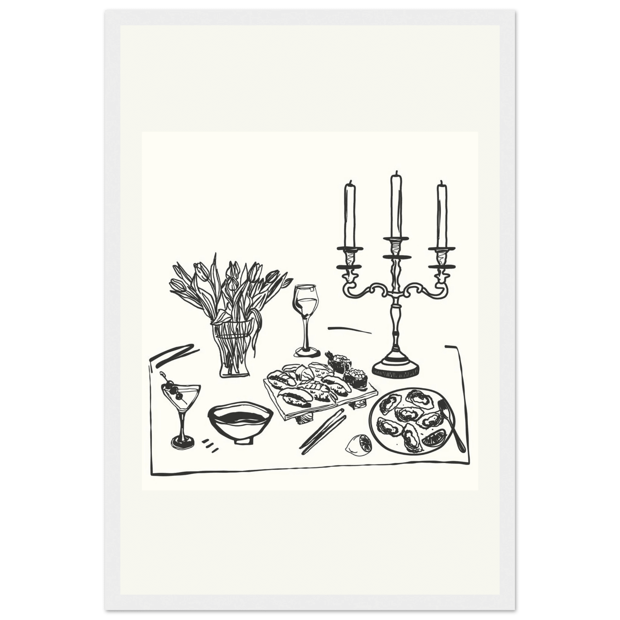Fine Dining Table Print | Black Line Art Kitchen Wall Art | Elegant Dining Room Poster - Evergreen Posters