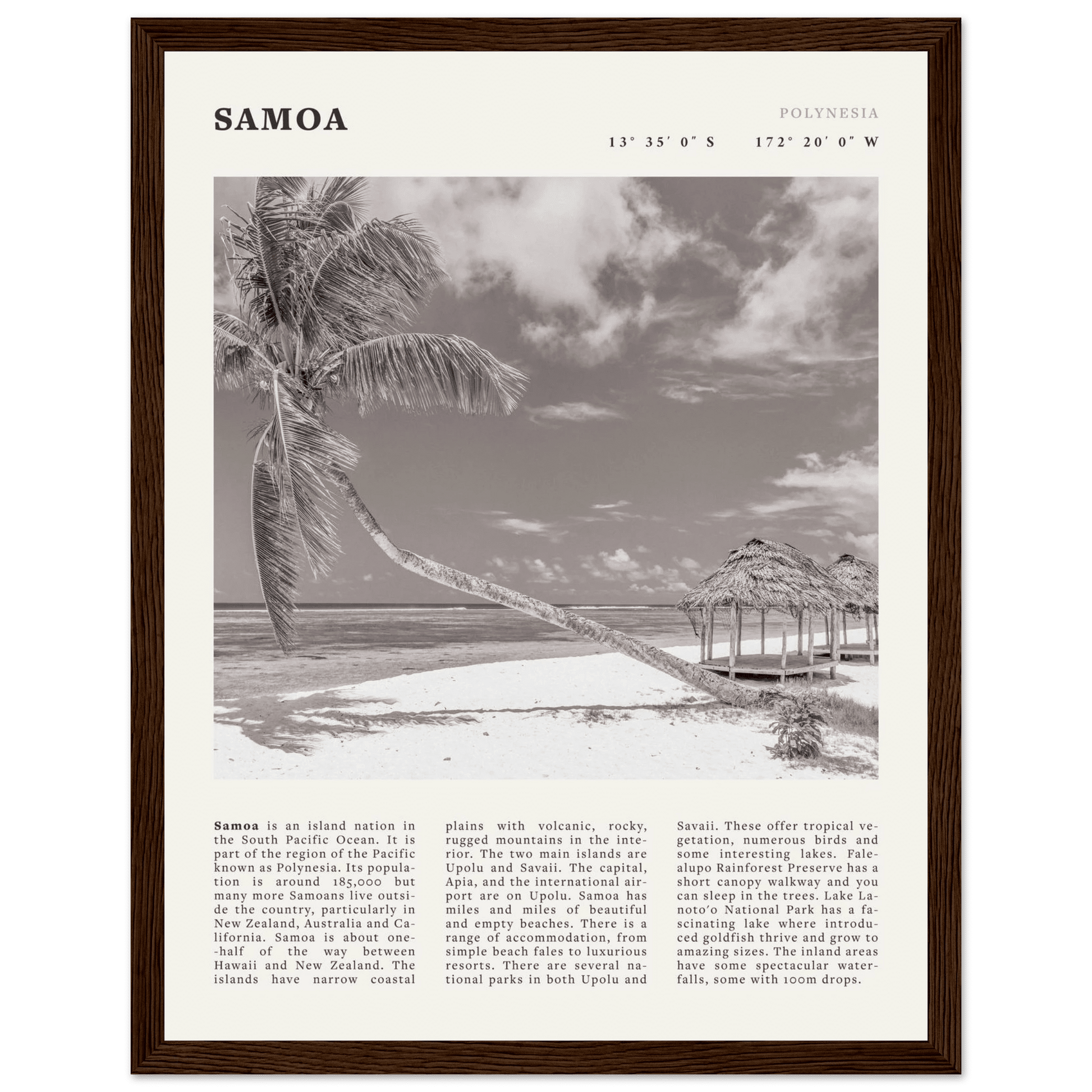 Samoa Poster | Black & White South Pacific Beach Wall Art | Polynesia Travel Print - Evergreen Posters