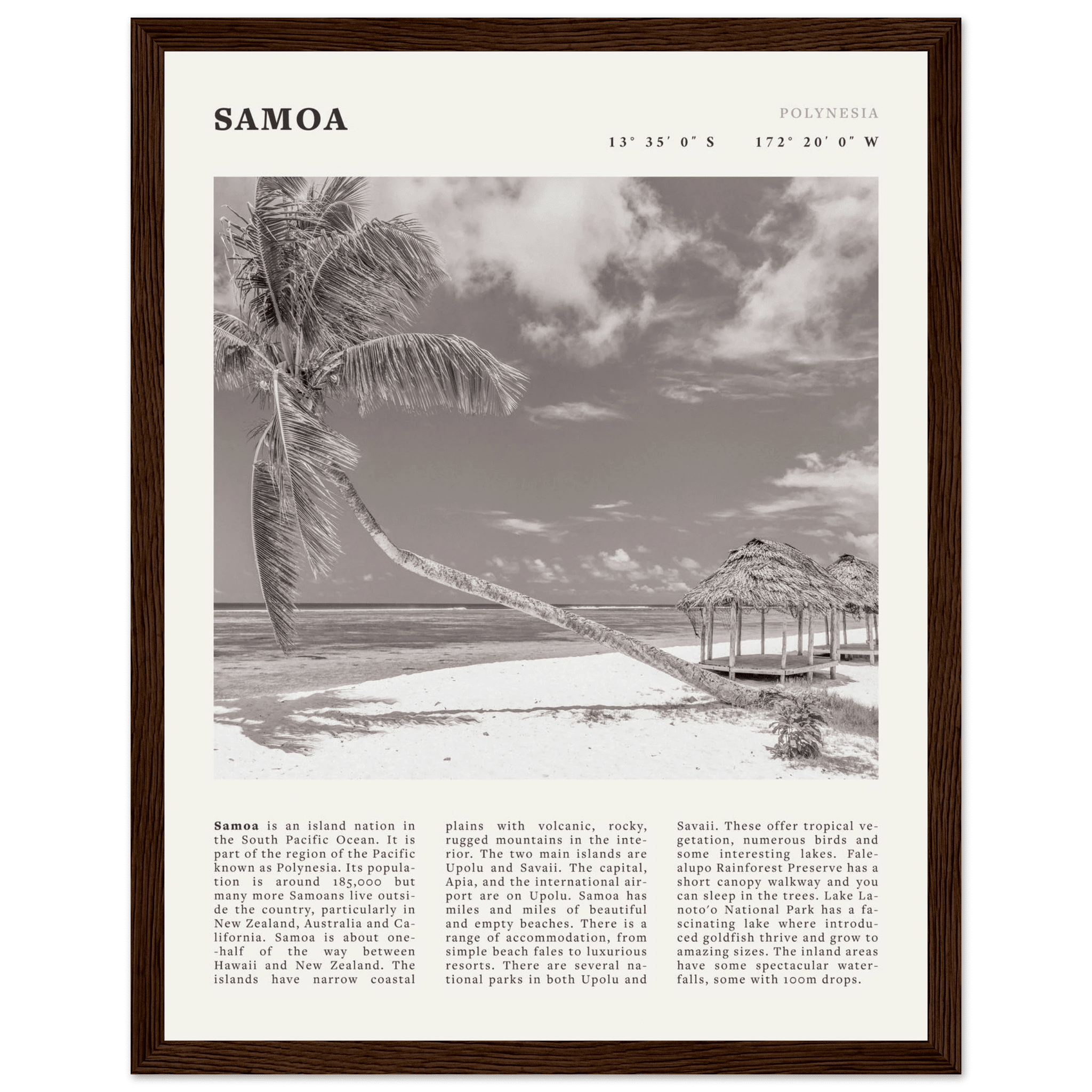 Samoa Poster | Black & White South Pacific Beach Wall Art | Polynesia Travel Print - Evergreen Posters