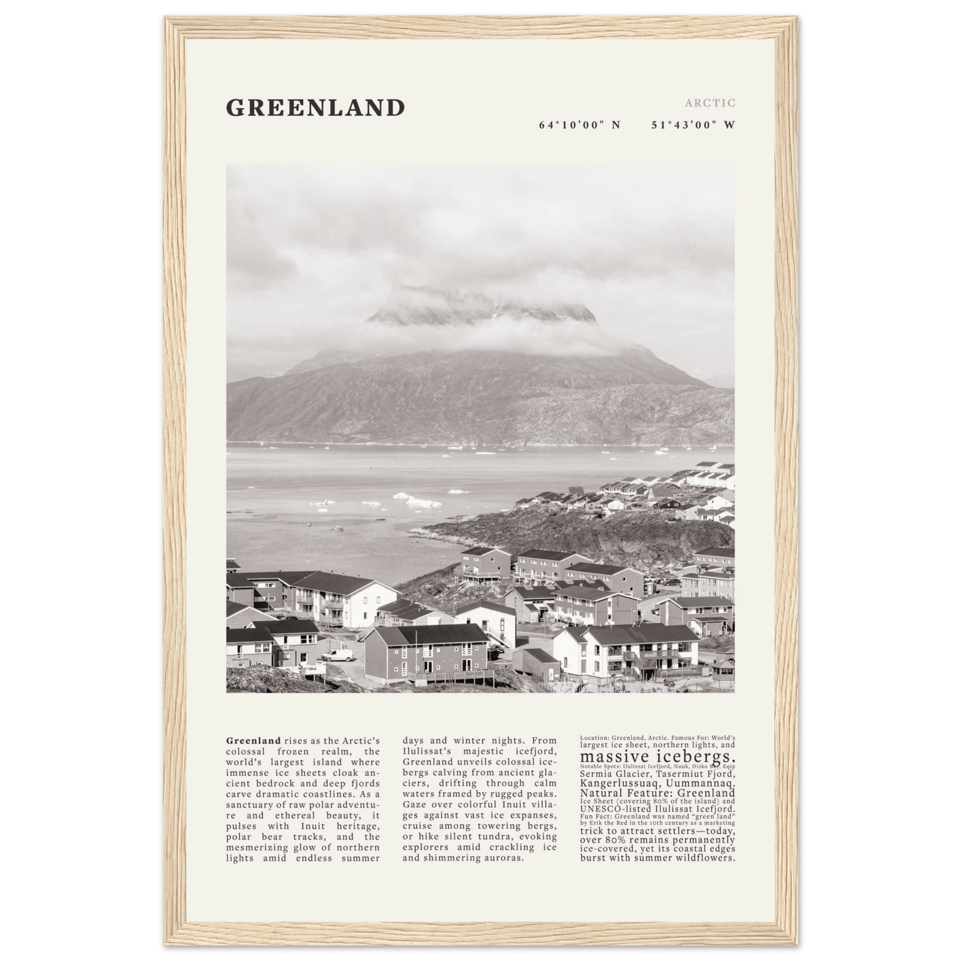 Greenland Poster Black and White – Vintage Arctic Fjord Landscape Print (Digital & Printed Options) - Evergreen Posters