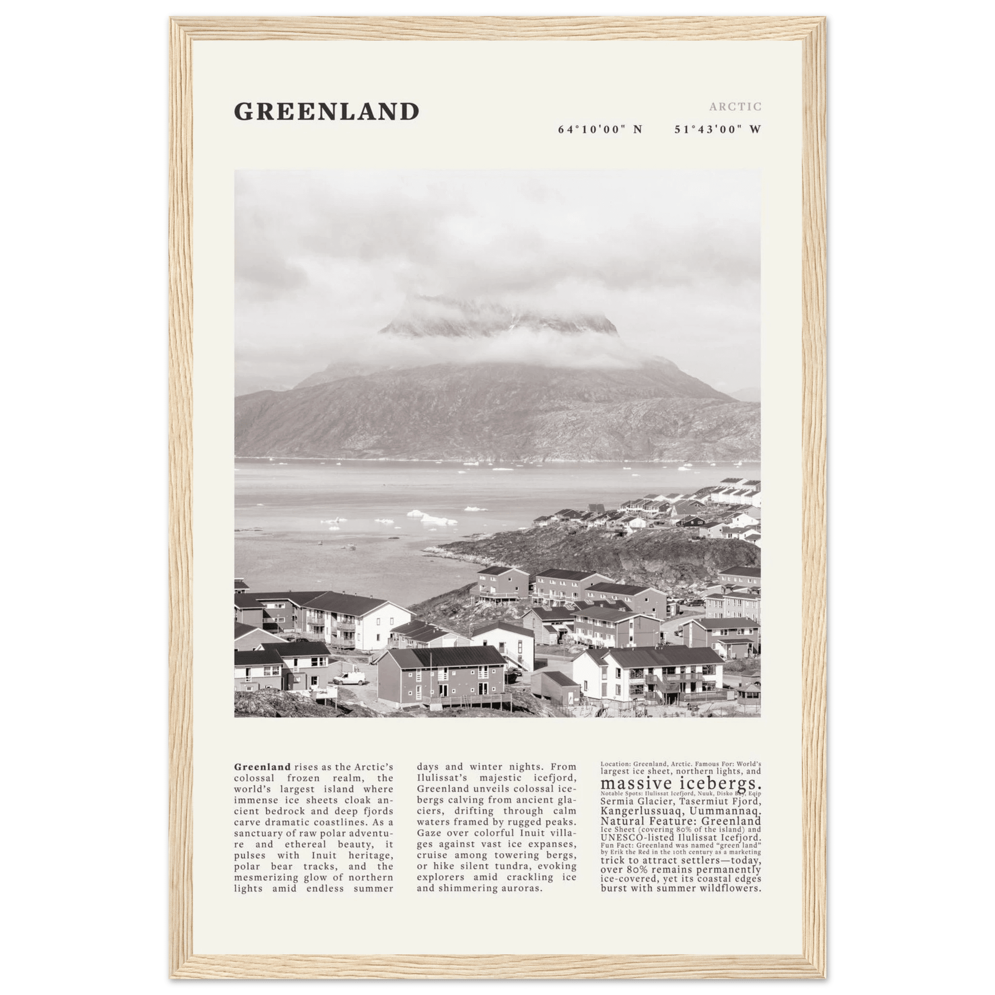 Greenland Poster Black and White – Vintage Arctic Fjord Landscape Print (Digital & Printed Options) - Evergreen Posters