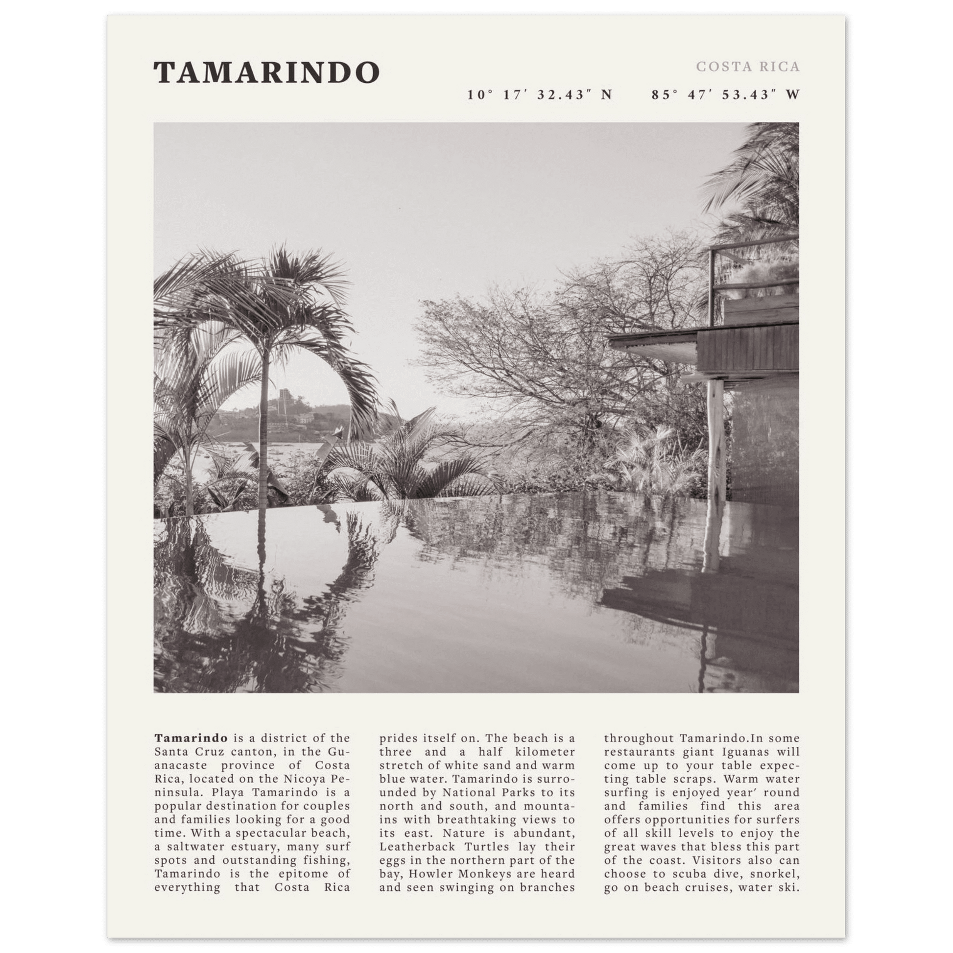 Tamarindo Poster | Black & White Costa Rica Beach Wall Art | Surf Travel Print - Evergreen Posters