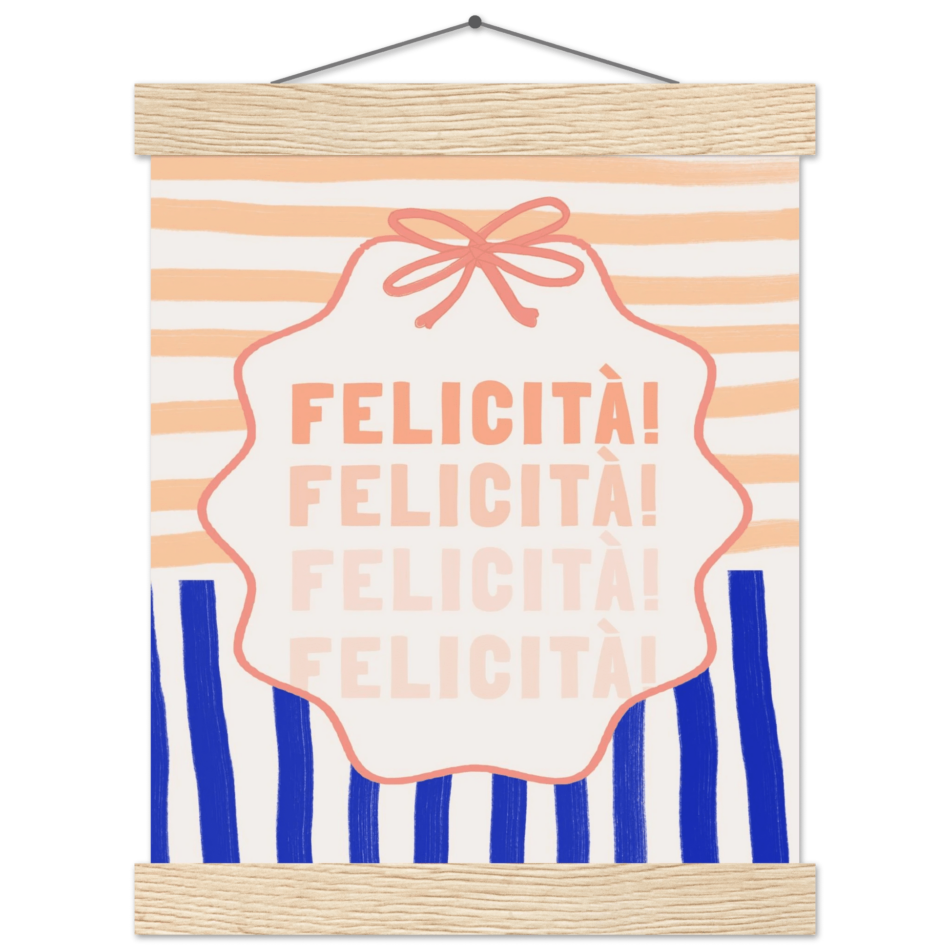 Felicità Italian Happiness Quote Print | Coquette Stripe Wall Art - Evergreen Posters
