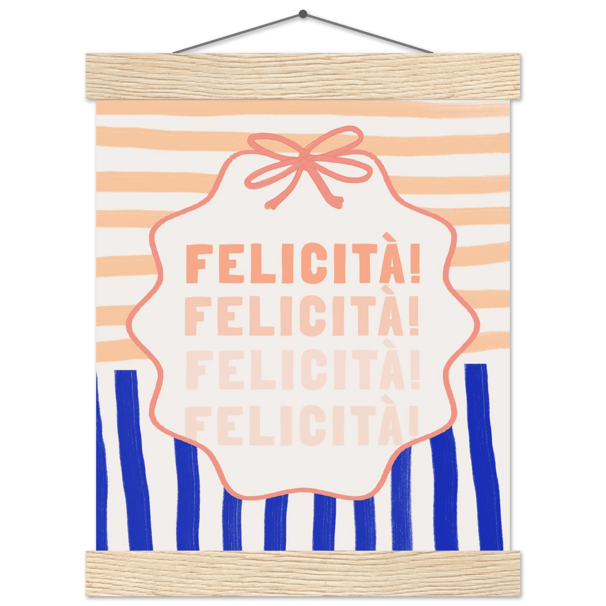 Felicità Italian Happiness Quote Print | Coquette Stripe Wall Art - Evergreen Posters