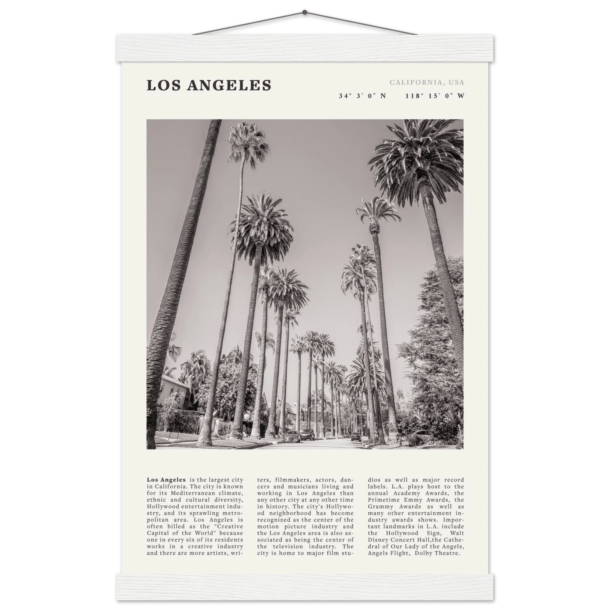 Los Angeles Poster | Black & White Palm Trees Wall Art | California Travel Print - Evergreen Posters