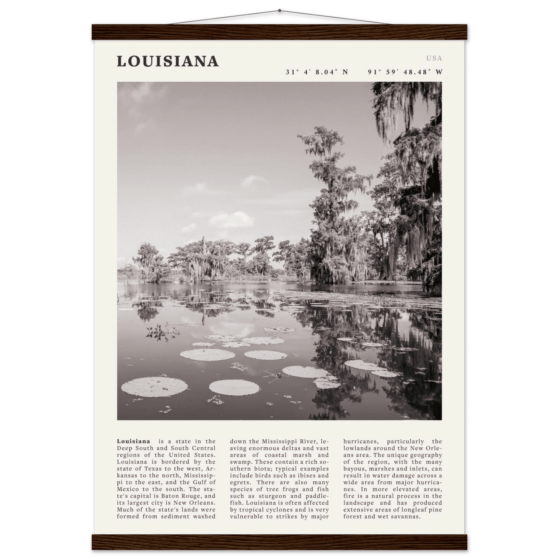 Louisiana Poster | Black & White Bayou Wall Art | Southern USA Travel Print Decor - Evergreen Posters