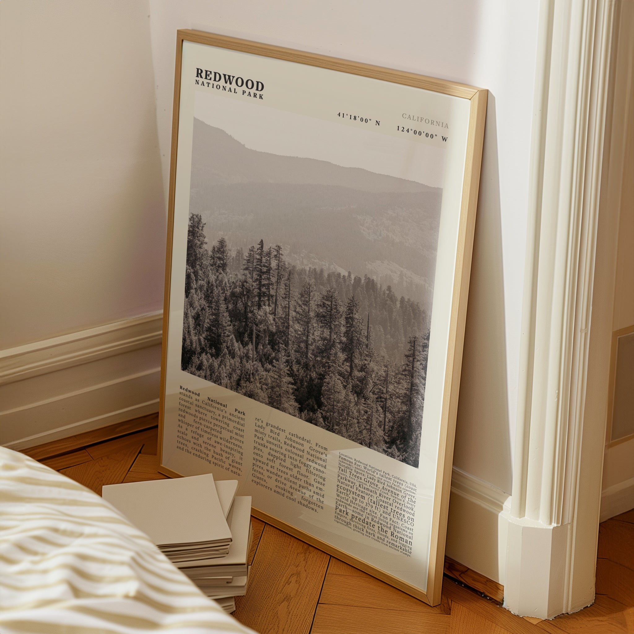 Redwood National Park Poster Black and White – Vintage Foggy Redwood Forest Print - Evergreen Posters