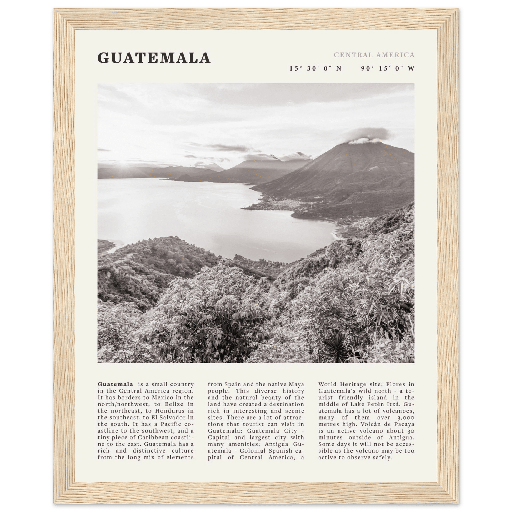 Guatemala Poster | Black & White Lake Atitlan Wall Art | Central America Travel Print - Evergreen Posters