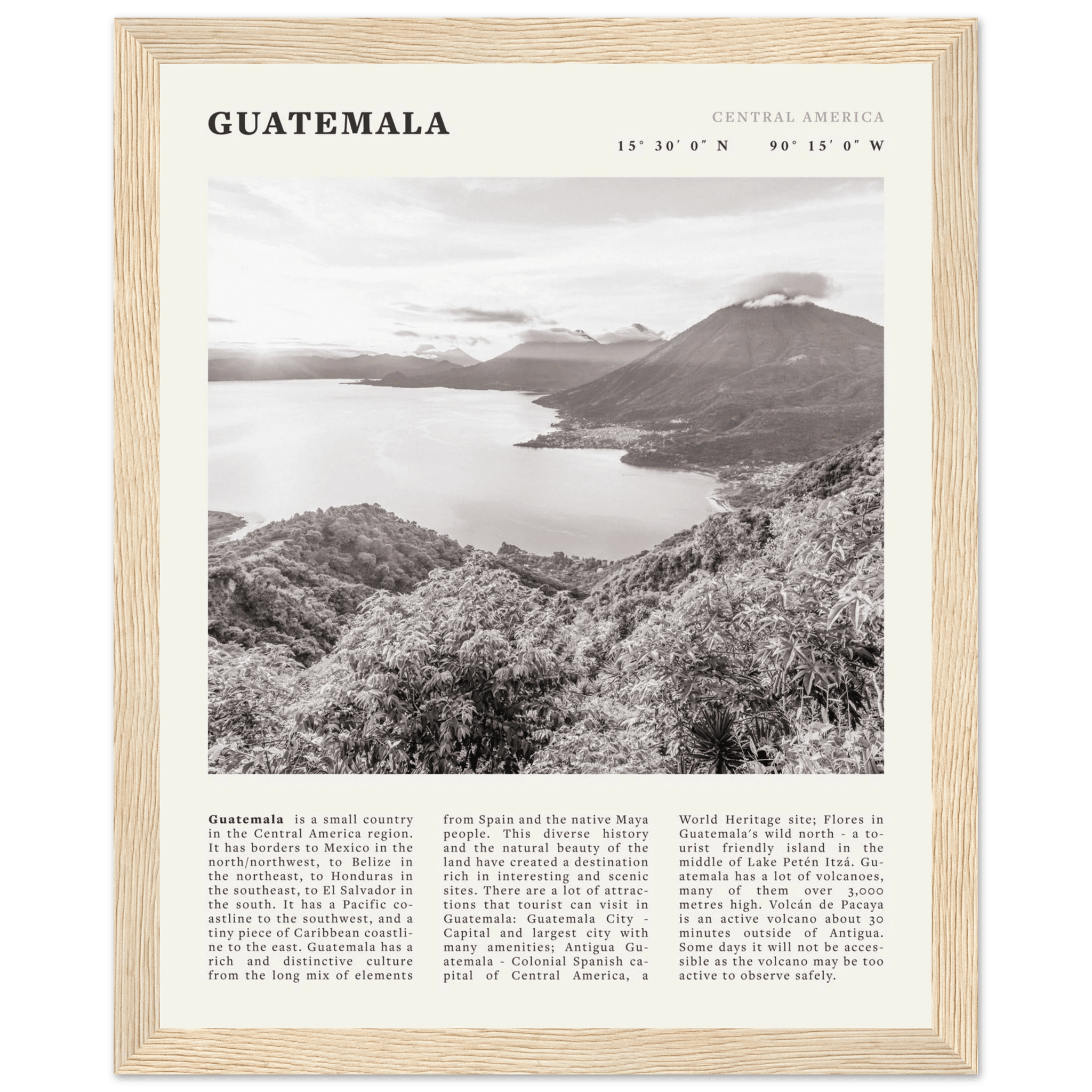 Guatemala Poster | Black & White Lake Atitlan Wall Art | Central America Travel Print - Evergreen Posters