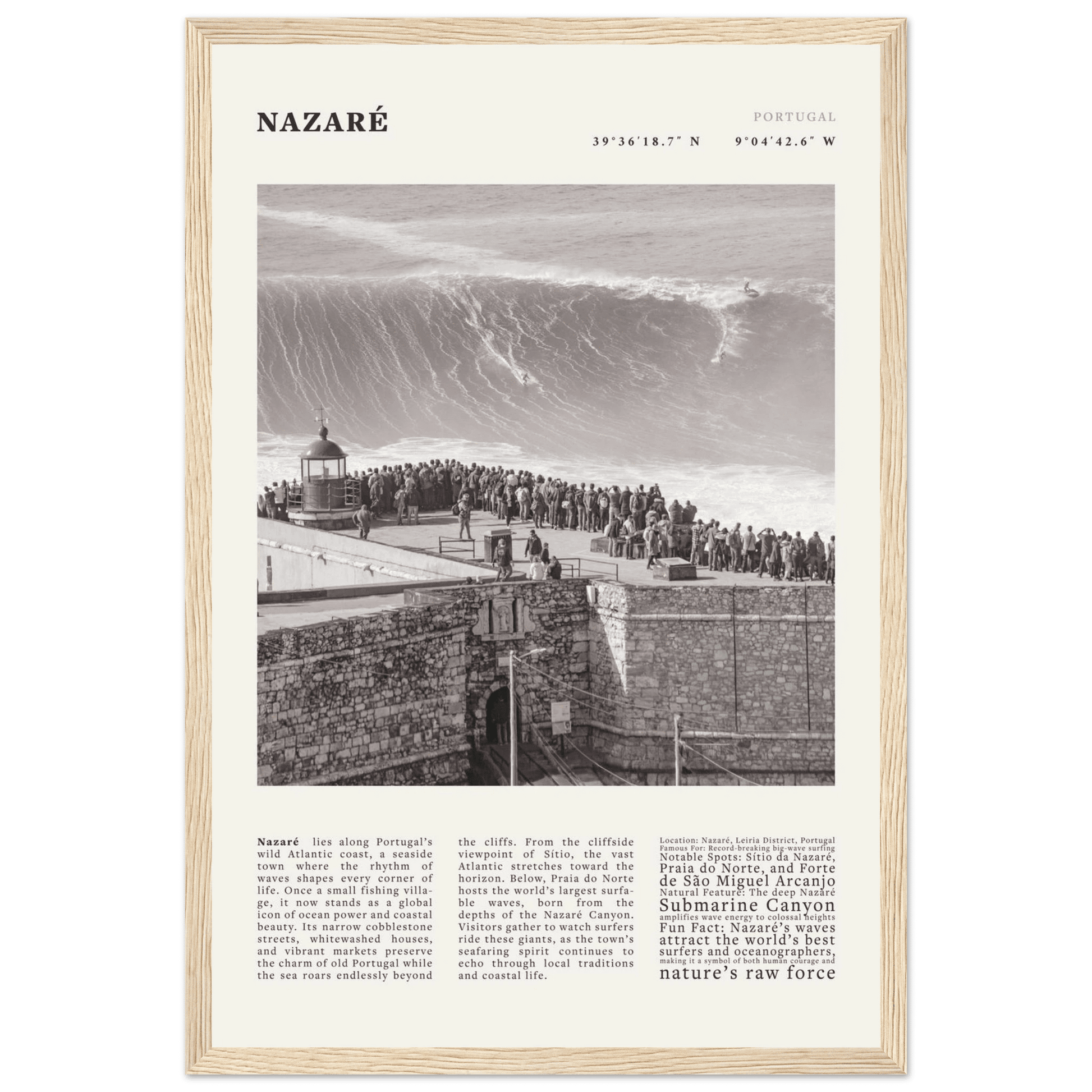 Nazaré Portugal Poster Black and White – Vintage Big Waves Surf Print (Digital & Printed Options) - Evergreen Posters